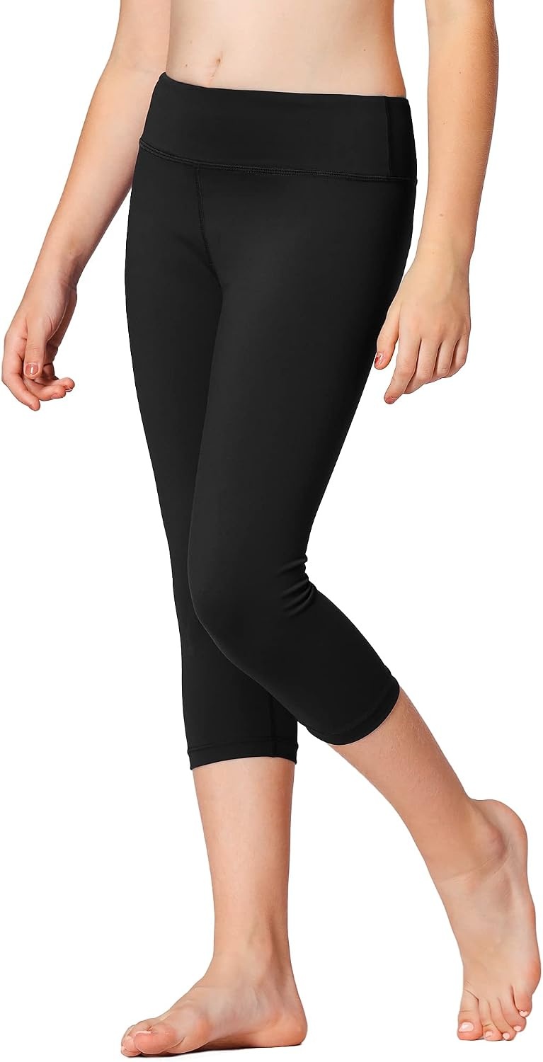 Stelle Girls Athletic Leggings Kids Dance Workout Running Yoga Pants with Hidden Pocket(A5-capri-black*2)