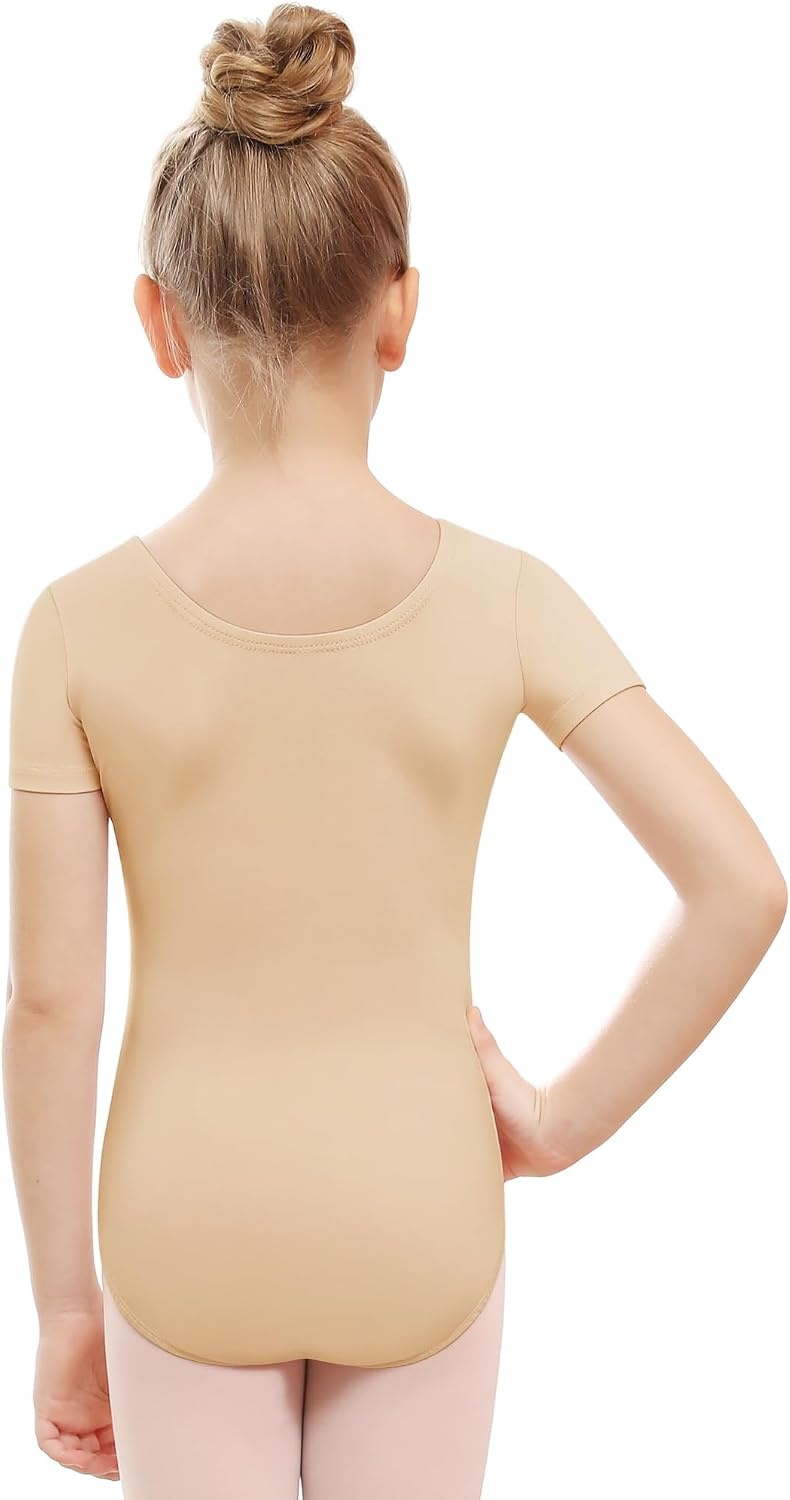 Stelle Ballet Leotards for Girls Short Sleeve Gymnastics Dance Outfit 2-16Y(Nude)