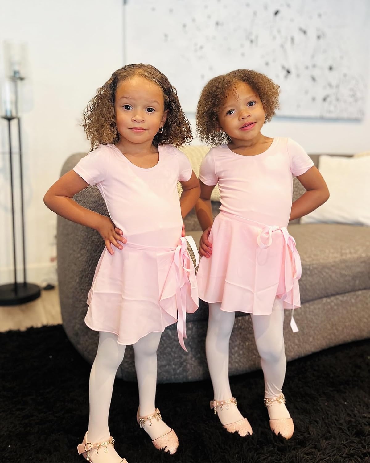 Stelle Girls Ballet Leotards Toddler Dance Combo with Skirt and Tights | Crew neck, Removable ballet skirt, Durable footed tights, Fully lined front, High elasticity & durable, Breathable(1-ballet Pink)