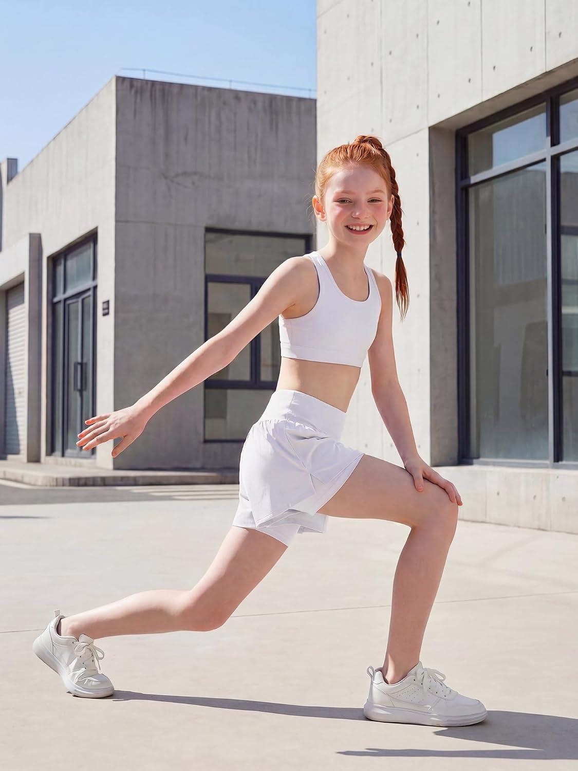 Stelle Girls Athletic Shorts Flowy Running 2 in 1 Butterfly Short with Pockets Soccer Tennis for Teen(White)