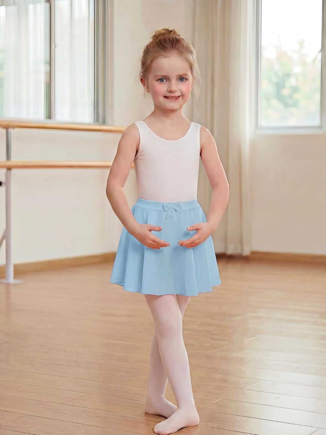 Stelle Girls Ballet Skirt Chiffon Wrap Dance Skirt Mesh Pull-On Skirt(Light Blue)