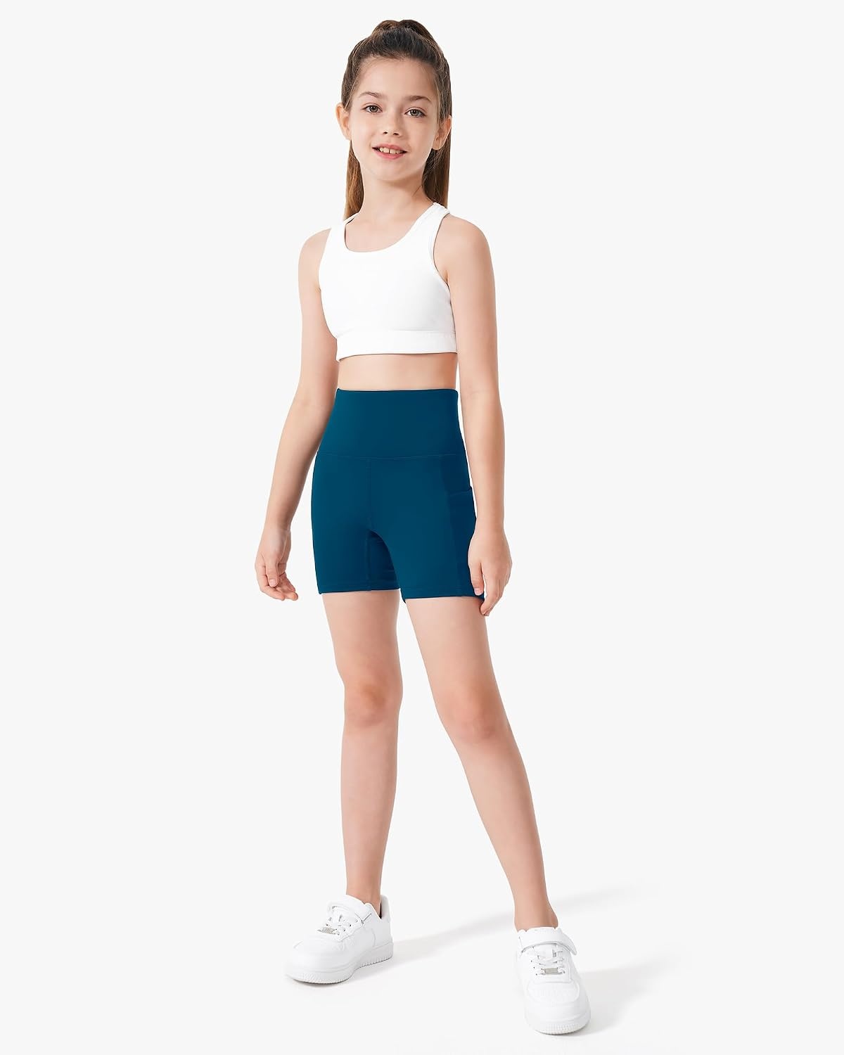 Stelle Girls 3″/4″/8″ Bike Volleyball Shorts with Pockets Youth Athletic Yoga Dance Gymnastics Compression(Oceanic)