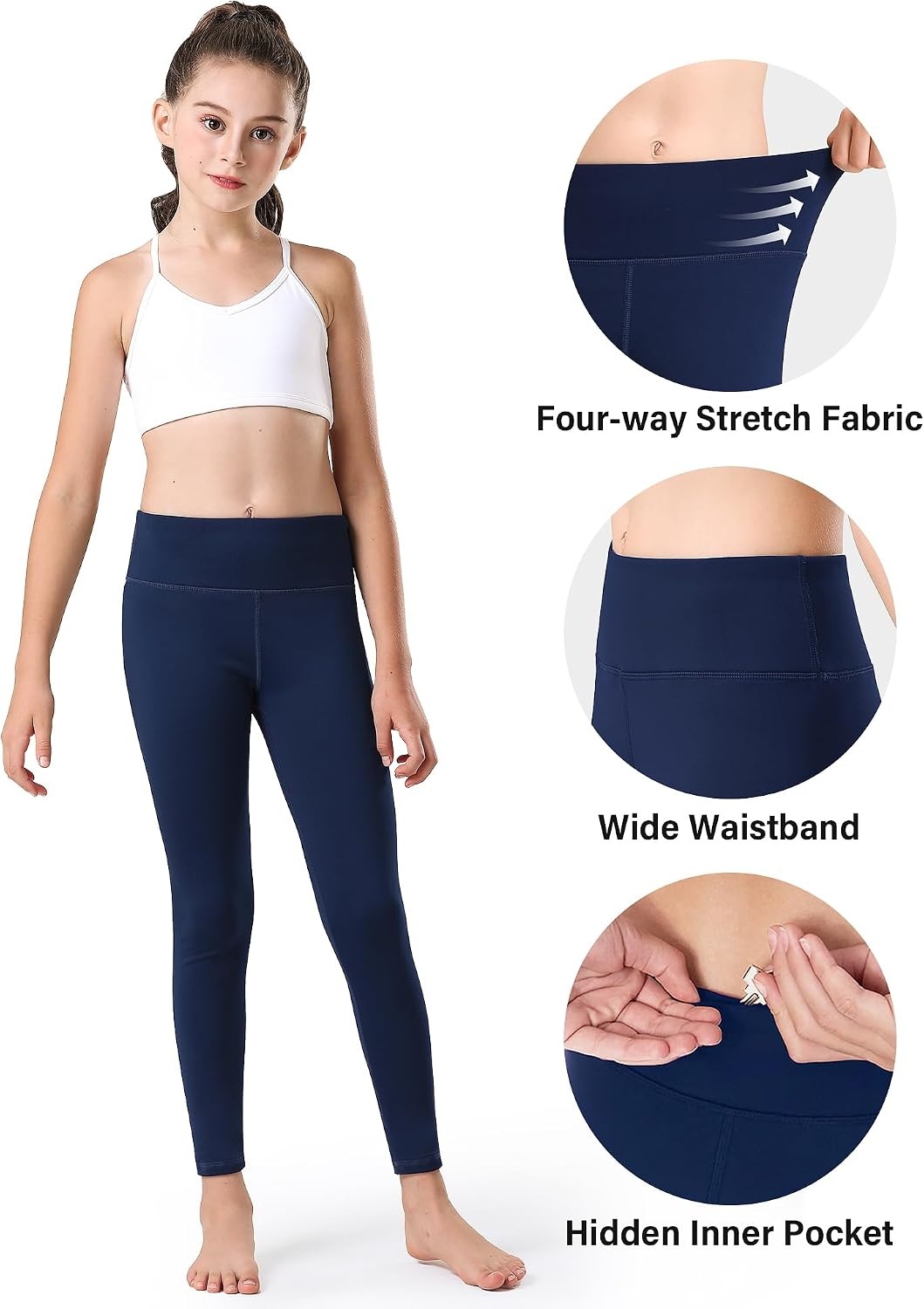 Stelle Girls Fleece Lined Leggings with Hidden Pocket High Waisted 2 Packs | Warm Fleece Lining,Hidden Pocket,High-Waisted Fit,Soft 4-Way Stretch,Moisture-Wicking Comfort for Yoga,Dance Winter Wear(A2-navy)