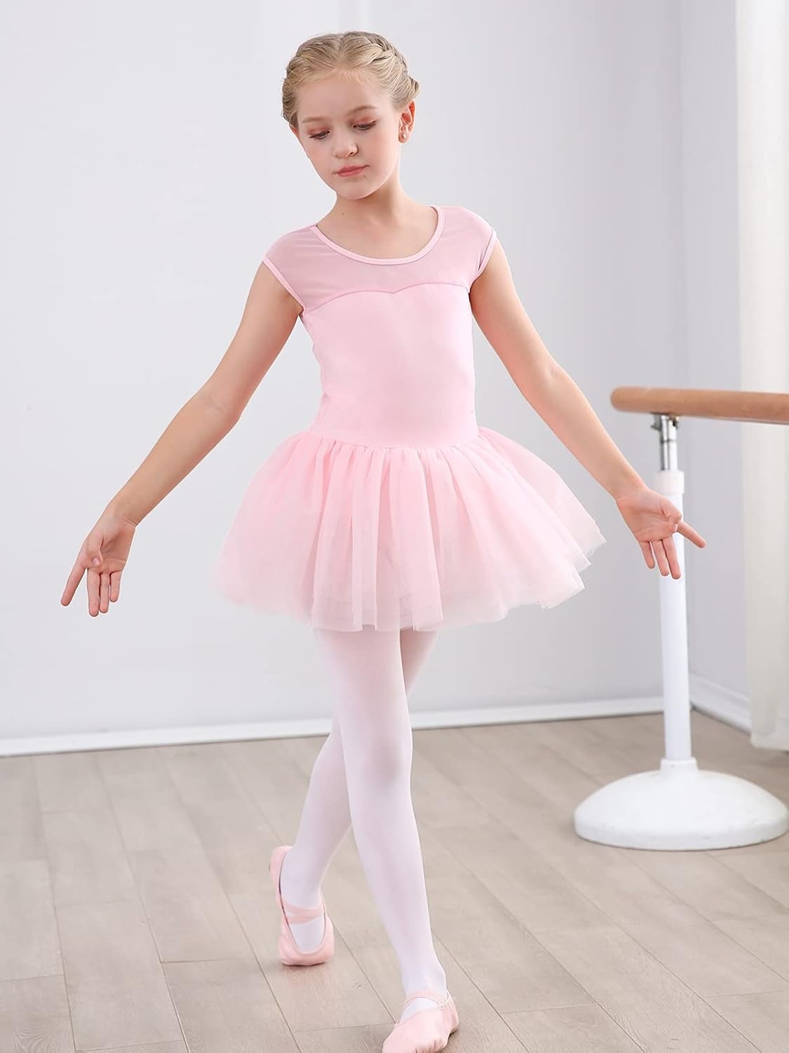 Stelle Ballet Leotards for Girls Toddler Leotard with Tutu Skirt Dance Tutu Dress (Little/Big Kid)(01-ballet Pink)