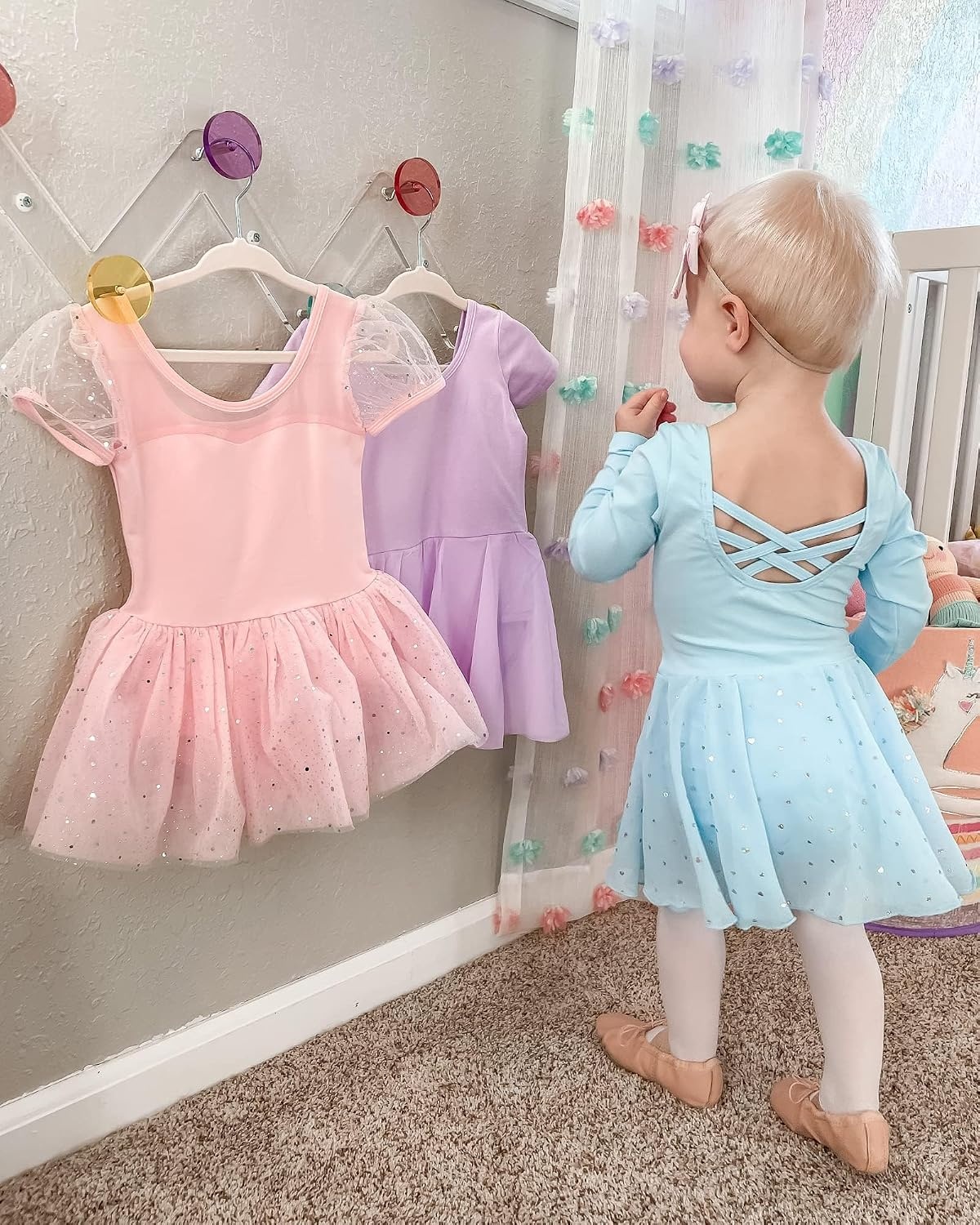 Stelle Puff Sleeve Ballet Leotards for Girls with Sparkly Tutu Skirted Toddler Dance Dress Outfit(01-puff Sleeve-ballet Pink)