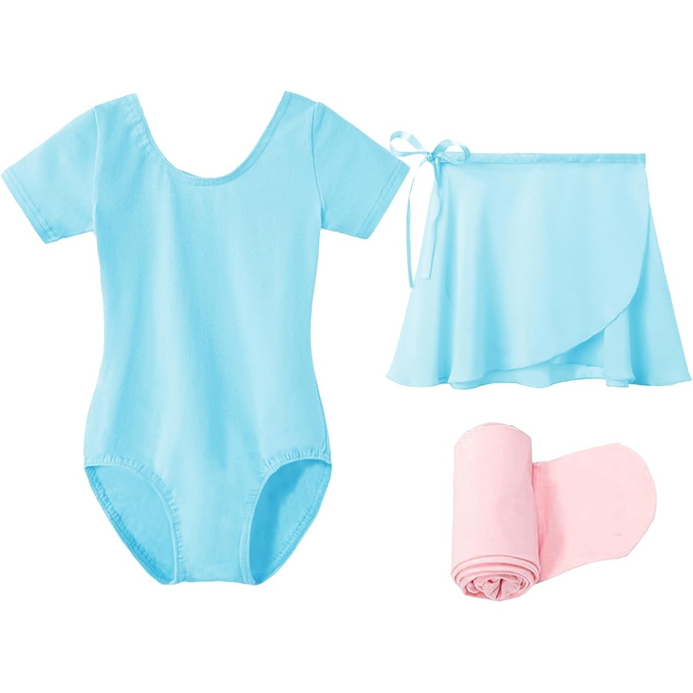 Stelle Girls Ballet Leotards Toddler Dance Combo with Skirt and Tights(1-pool Blue)