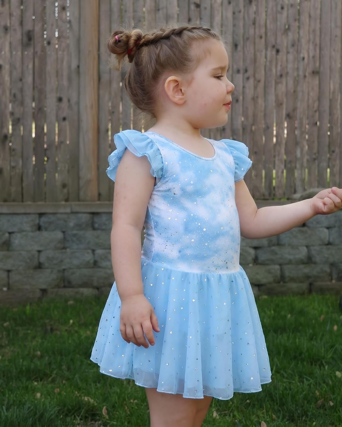 Stelle Ballet Leotards for Girls Toddler Dance Leotard Gymnastic Outfits | Sparkle Flutter Sleeve Ballet Dresses, Butterfly Star Print, Ballerina Costumes for Dance, Performance, Party & Dress Up(Cloudburst Blue)