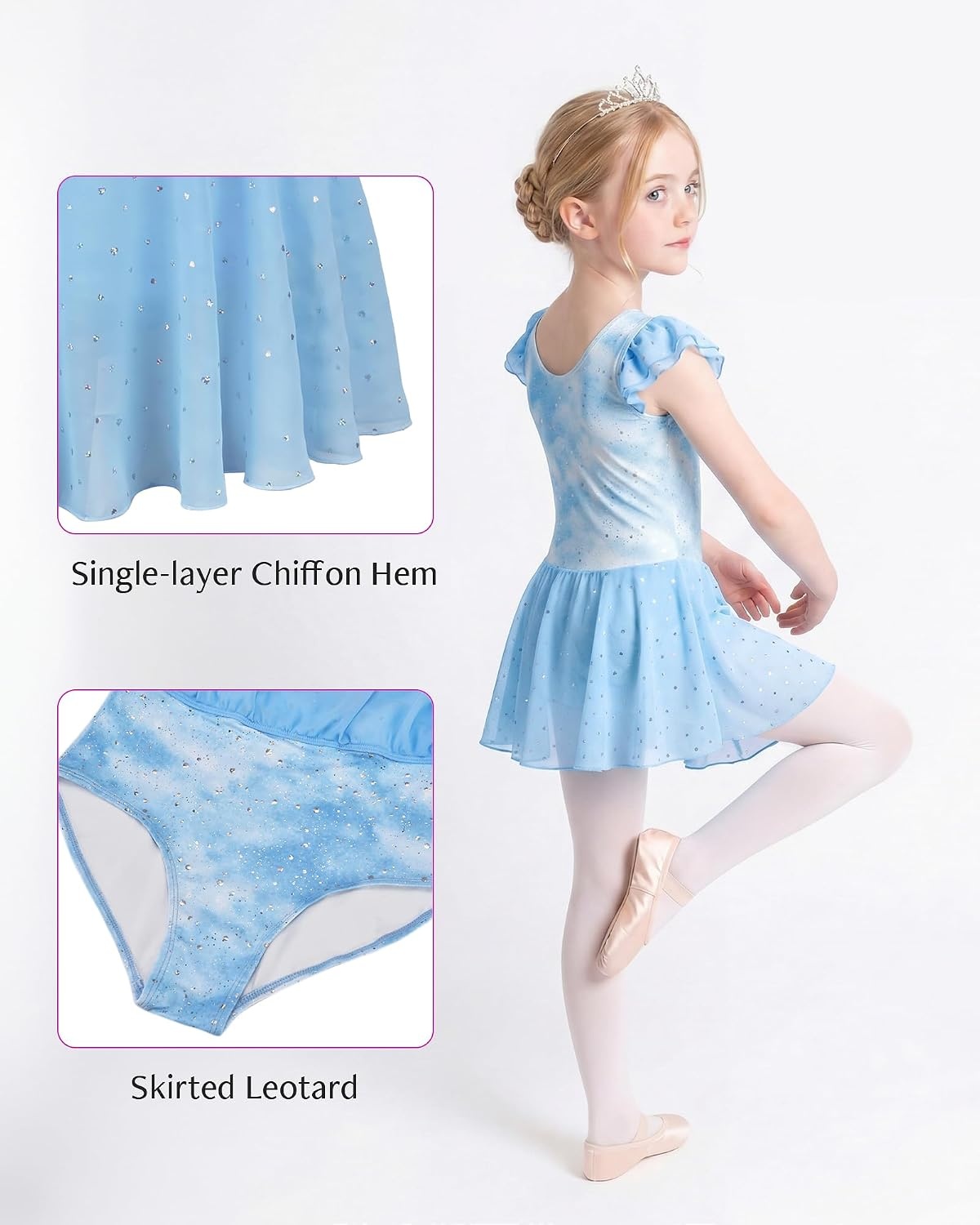 Stelle Ballet Leotards for Girls Toddler Dance Leotard Gymnastic Outfits | Sparkle Flutter Sleeve Ballet Dresses, Butterfly Star Print, Ballerina Costumes for Dance, Performance, Party & Dress Up(Cloudburst Blue)