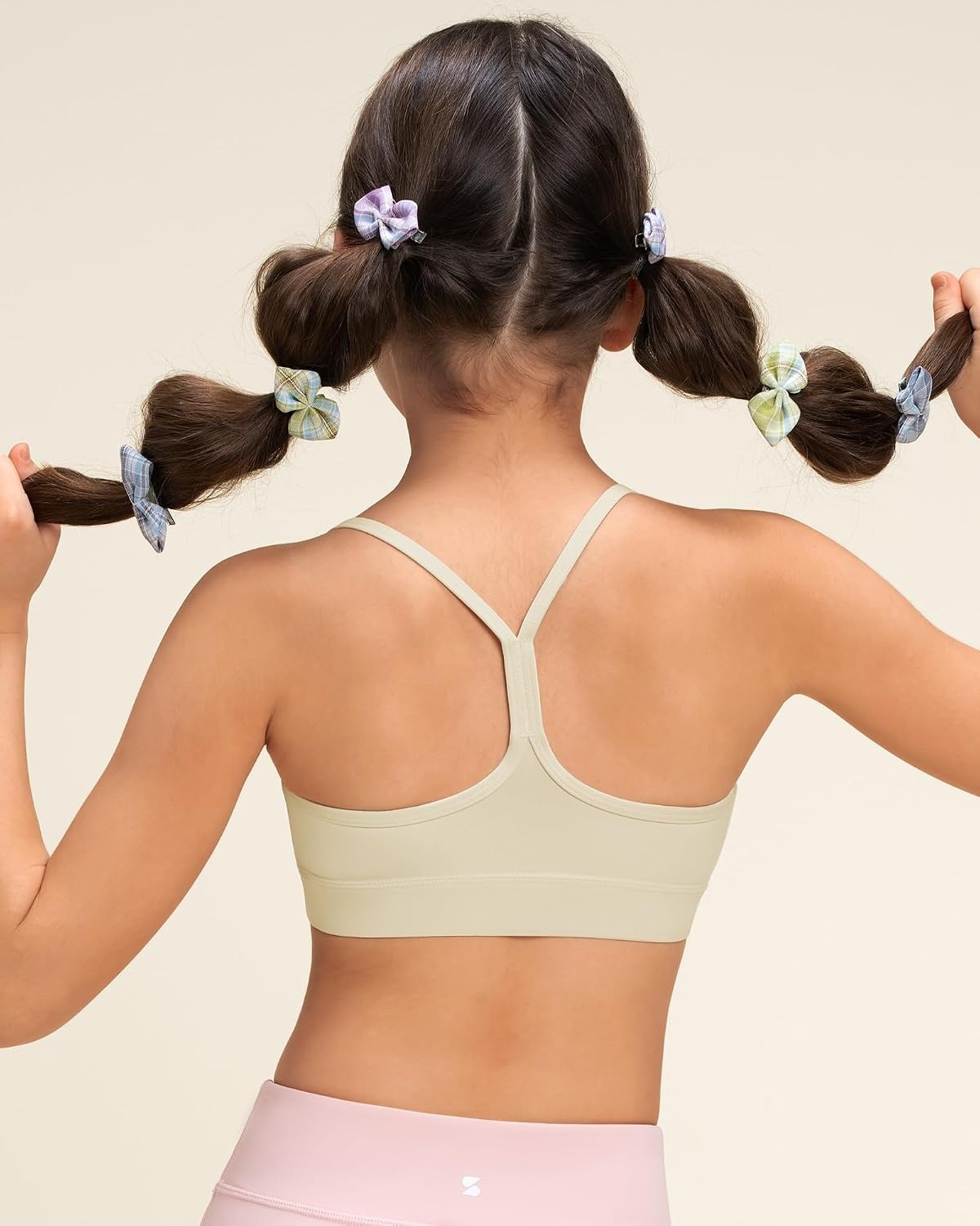 Stelle Girls Sports Bra Training Bra Spaghetti Strap Y Back Bra Yoga Crop Top for Teens Kids(Creme)