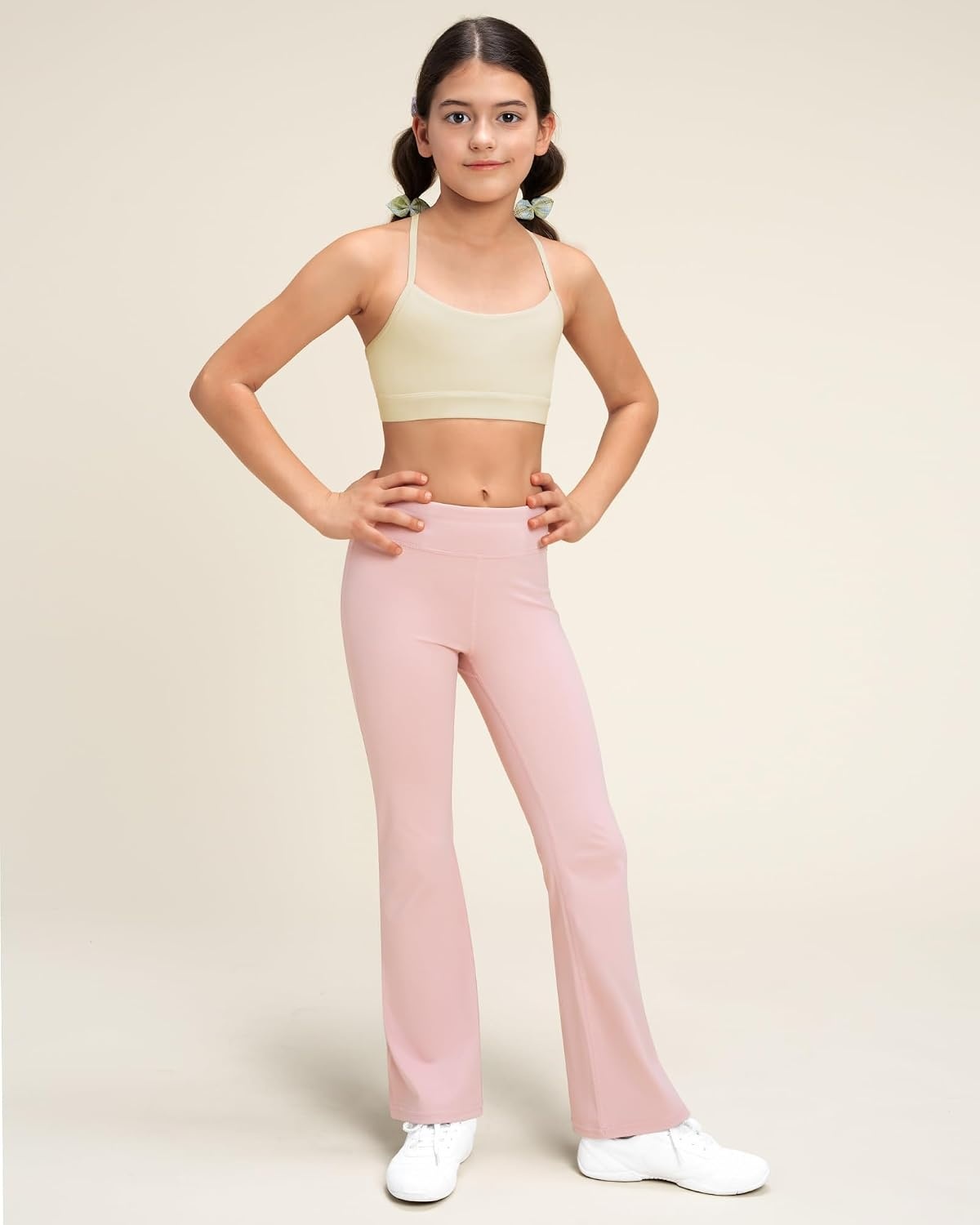 Stelle Girls Sports Bra Training Bra Spaghetti Strap Y Back Bra Yoga Crop Top for Teens Kids(Creme)