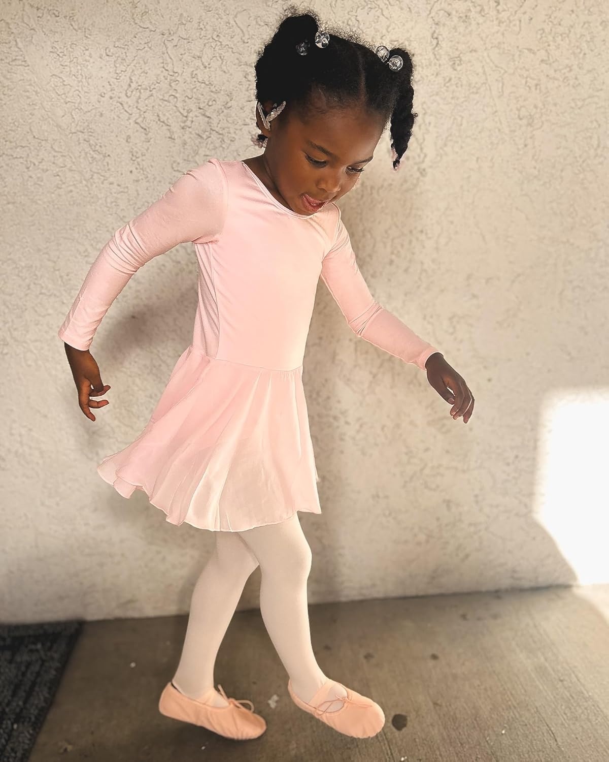 Stelle Ballet Leotards for Girls Long Sleeve Toddler Dance Leotard Outfits with Skirt Classic(Little/Big Kid)(Ballet Pink)