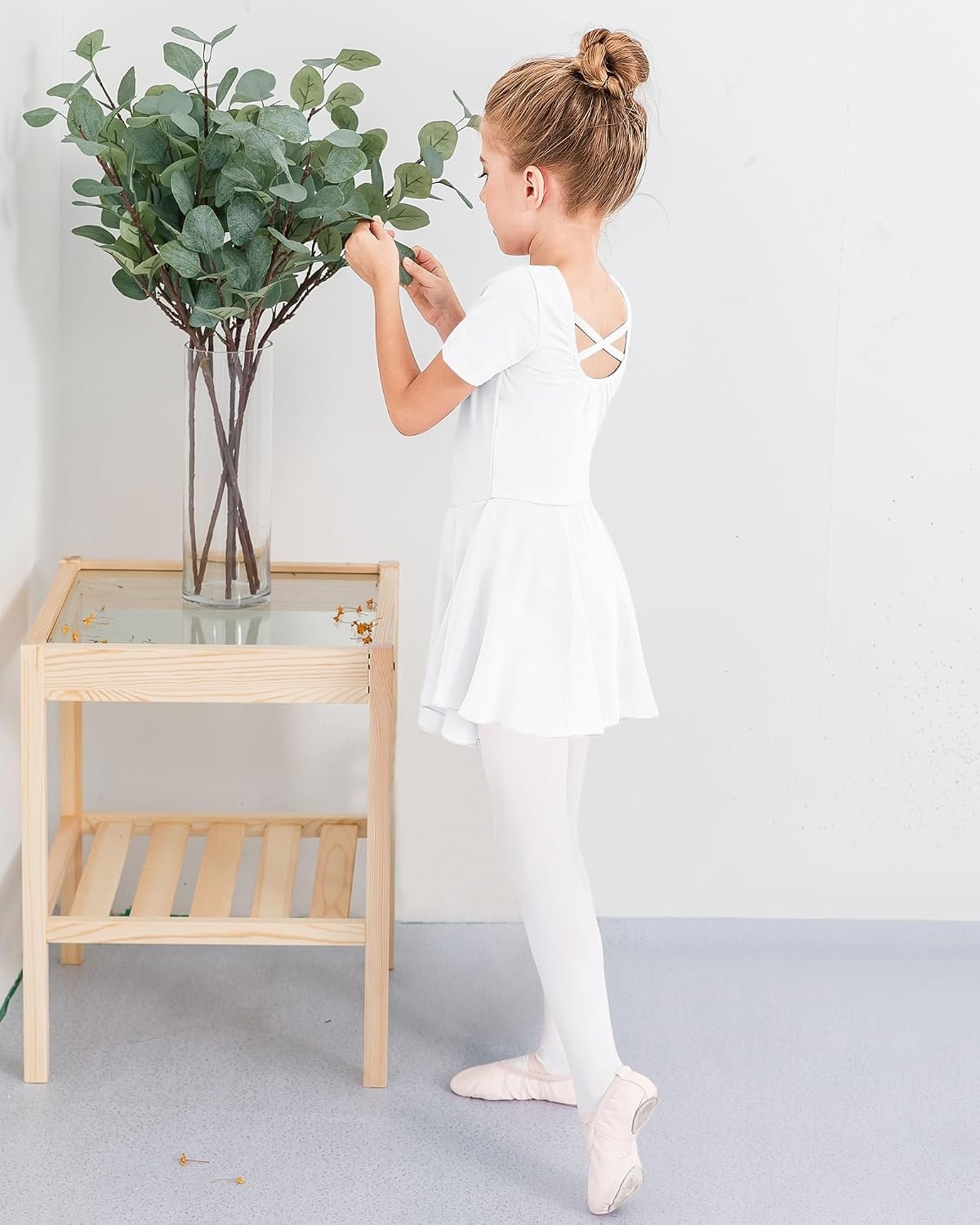 Stelle Ballet Leotards for Girls Toddler Ballet Outfit Dance Leotard Dress | Ballerina Outfit Dress, Criss-Cross & Bow Back, Soft Stretch Fabric, Short Sleeve, Dance Recital, Gymnastics, Performance(Style 1-white(cross Back))