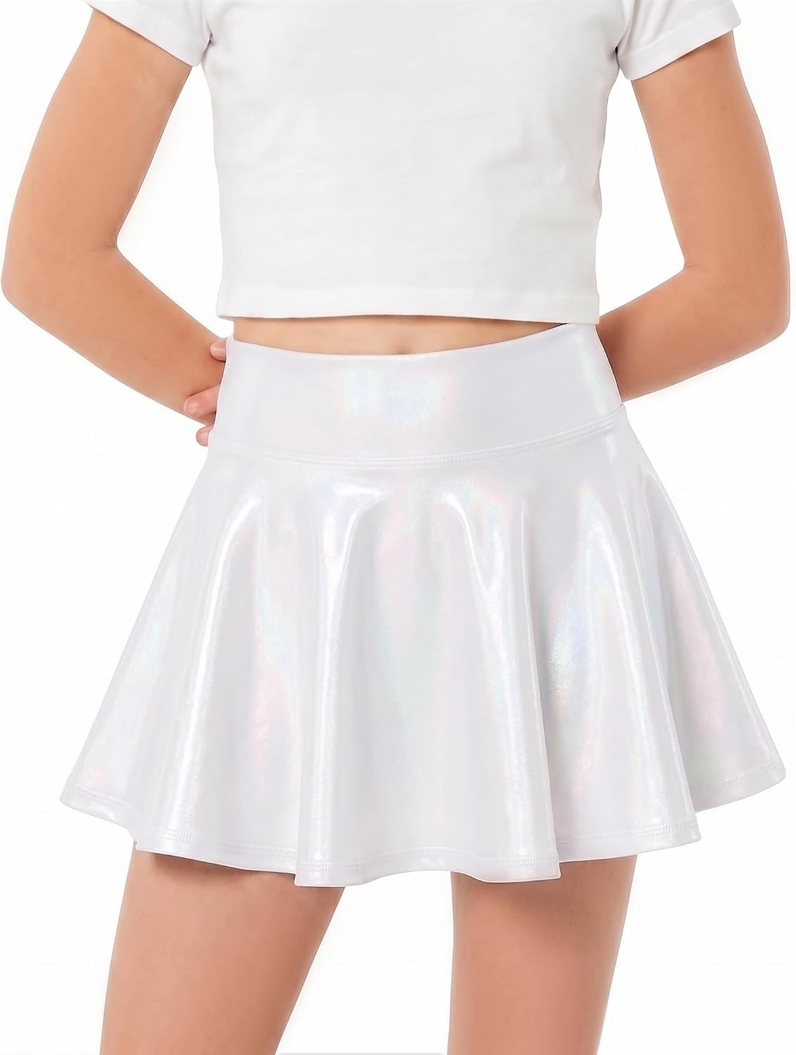 Stelle Girls Metallic Skirt with Short High Waisted Skort 6-15 Years(White)