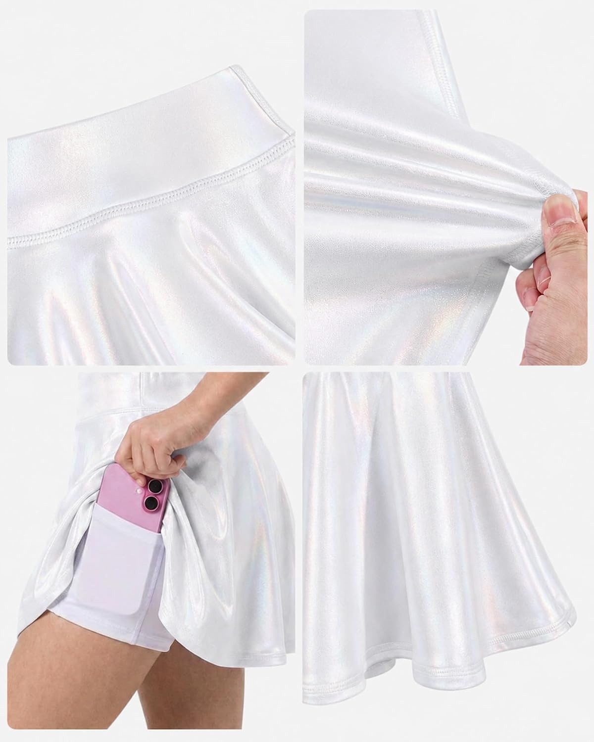 Stelle Girls Metallic Skirt with Short High Waisted Skort 6-15 Years(White)