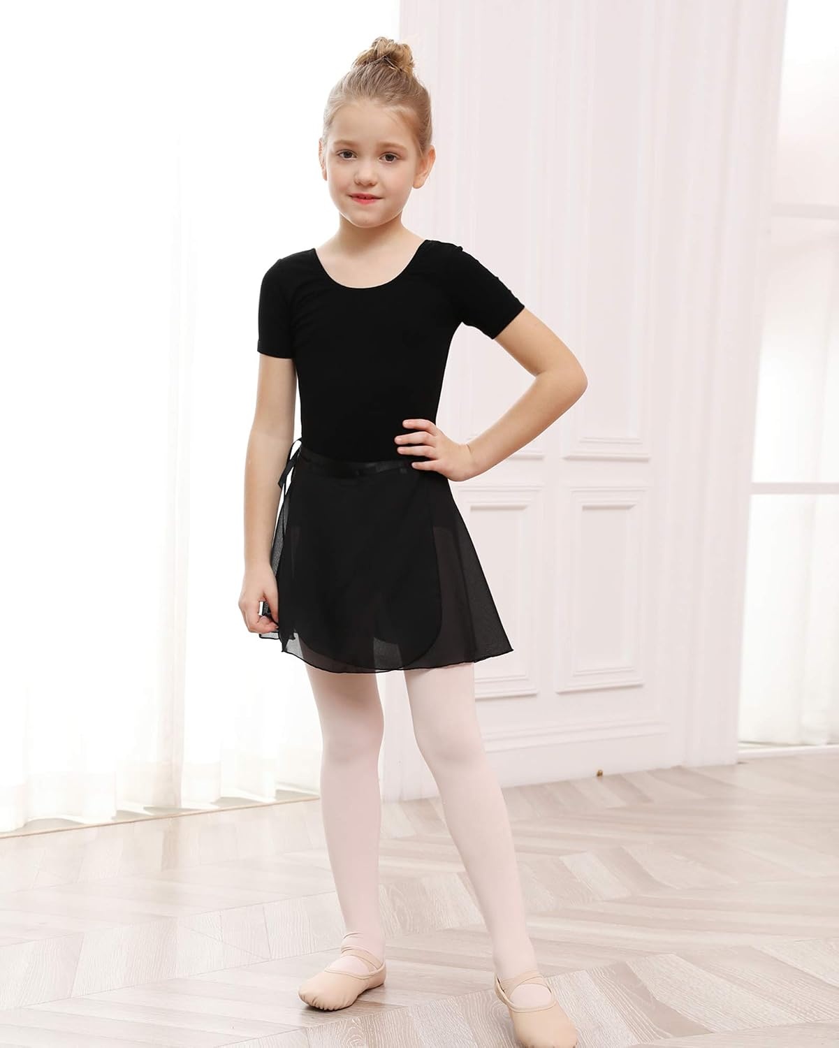 Stelle Girls Ballet Leotards Toddler Dance Combo with Skirt and Tights | Crew neck, Removable ballet skirt, Durable footed tights, Fully lined front, High elasticity & durable, Breathable(2-black (Bow Back))