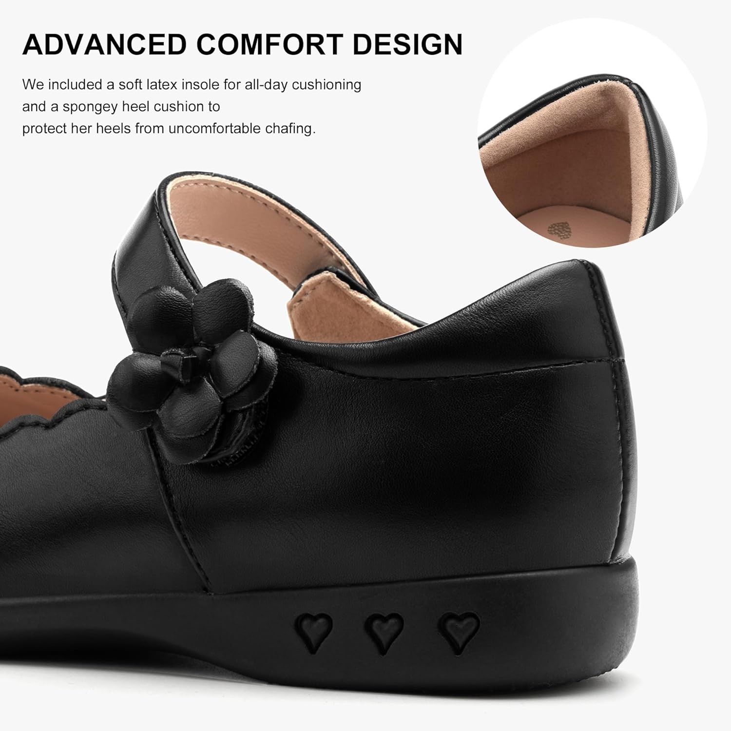 Stelle Girls Mary Jane Shoes School Uniform Flats Dress Shoes Oxford Church Music Recitals(Little/Big Kids) | Flower detail, Scalloped trim, Cushioned comfort, Flexible outsole, Hook-and-loop closure, Dress occasions(Black)