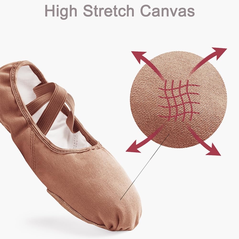 Stelle Women Ballet Shoes Highly Stretch Canvas Adult Ballet Slippers Split Sole Yoga Dance Shoe for Girls Boys(Tan)