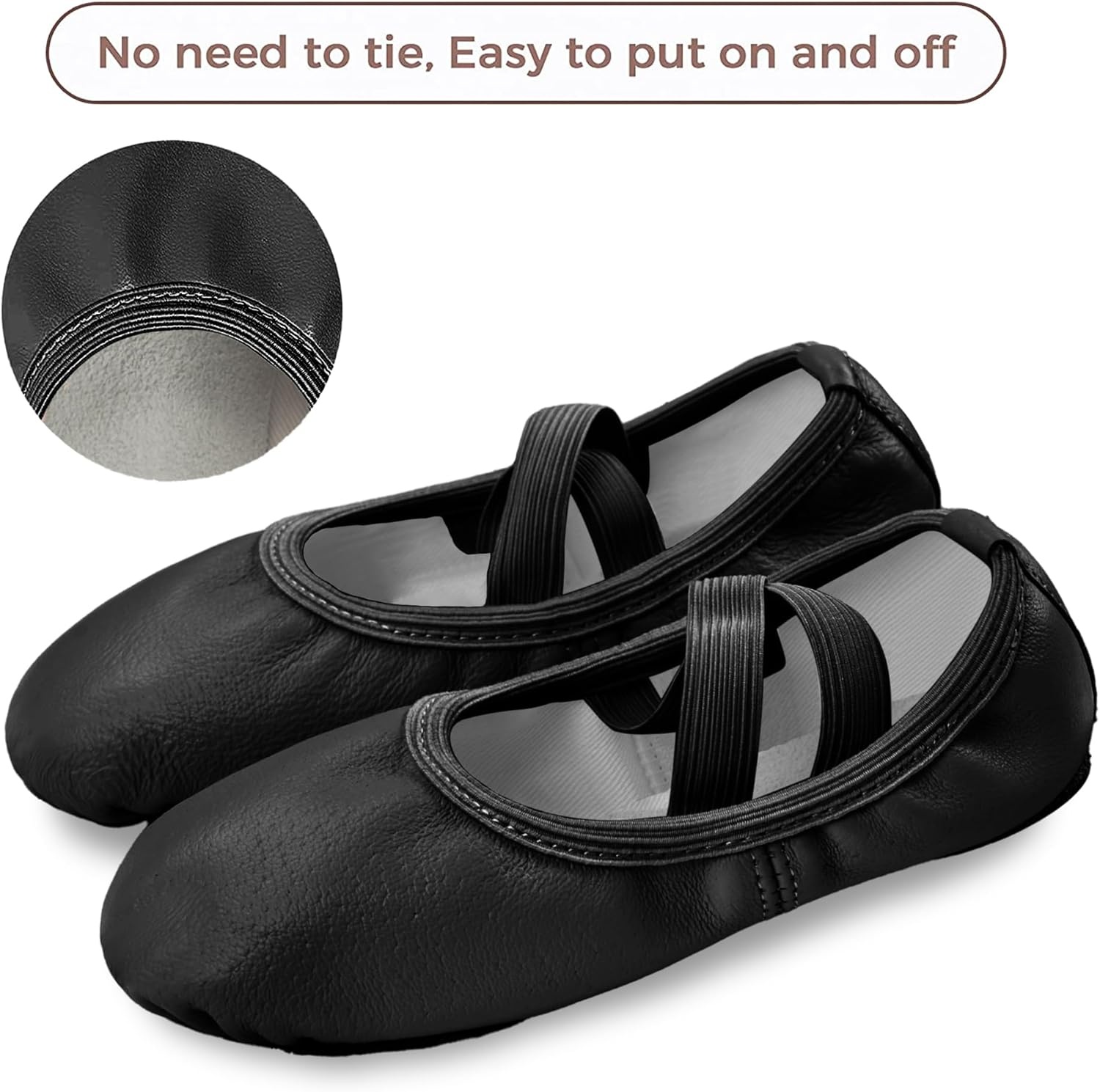 Stelle Ballet Shoes for Girls Genuine Leather Dance Slippers | Toddler ballet shoes, Full leather upper, Suede split sole, Elastic straps, Soft cotton lining, Flexible movement, Beginner(Black (No-tie))