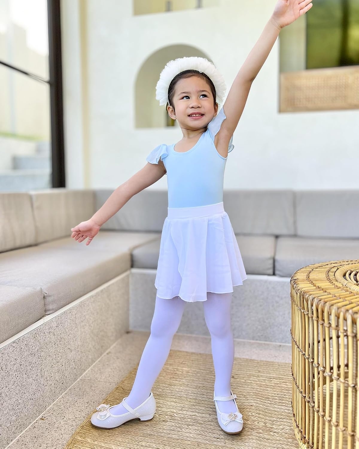 Stelle Girls’ Footed Ballet Tights for Dance Class Toddler Kids 2T-15Y(White)