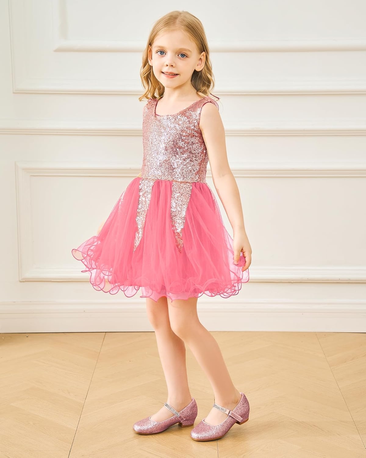Stelle Girls Mary Jane Dress Shoes Low Heel Glitter Patent Bow Kids Party Wedding Flower Girl School Shoes(Toddler/Little/Big Kid)(Glitter Mary Jane-fuchsia)