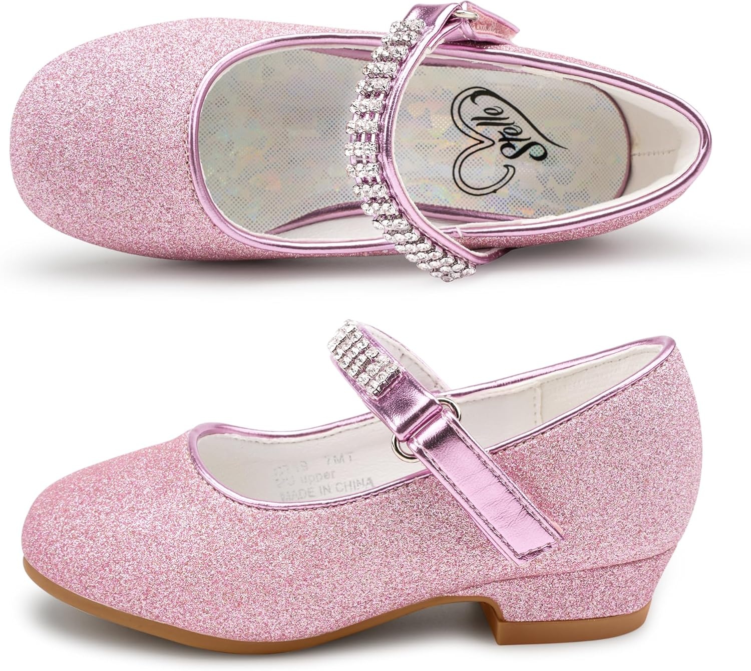 Stelle Girls Mary Jane Dress Shoes Low Heel Glitter Patent Bow Kids Party Wedding Flower Girl School Shoes(Toddler/Little/Big Kid)(Glitter Mary Jane-fuchsia)