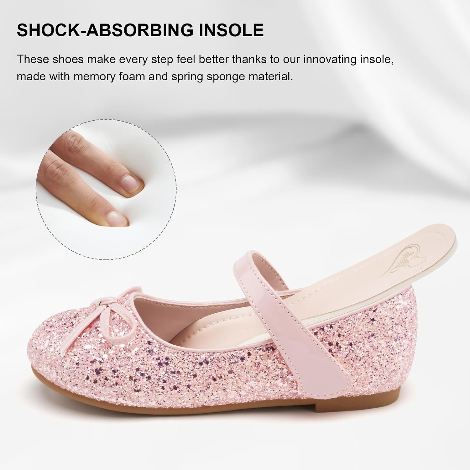 Stelle Girls Dress Shoes Mary Jane Flats for School Party Flower Girl | Hook-and-loop closure, Princess shoes, Cushioned comfort, Uniform, Wedding, Dress occasions, Patent finish, Glitter finish(Pink2)