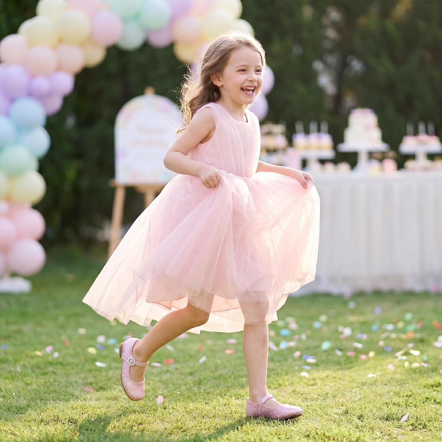Stelle Girls Dress Shoes Rhinestone Buckle Mary Janes for School Wedding(Blush Glimmer)