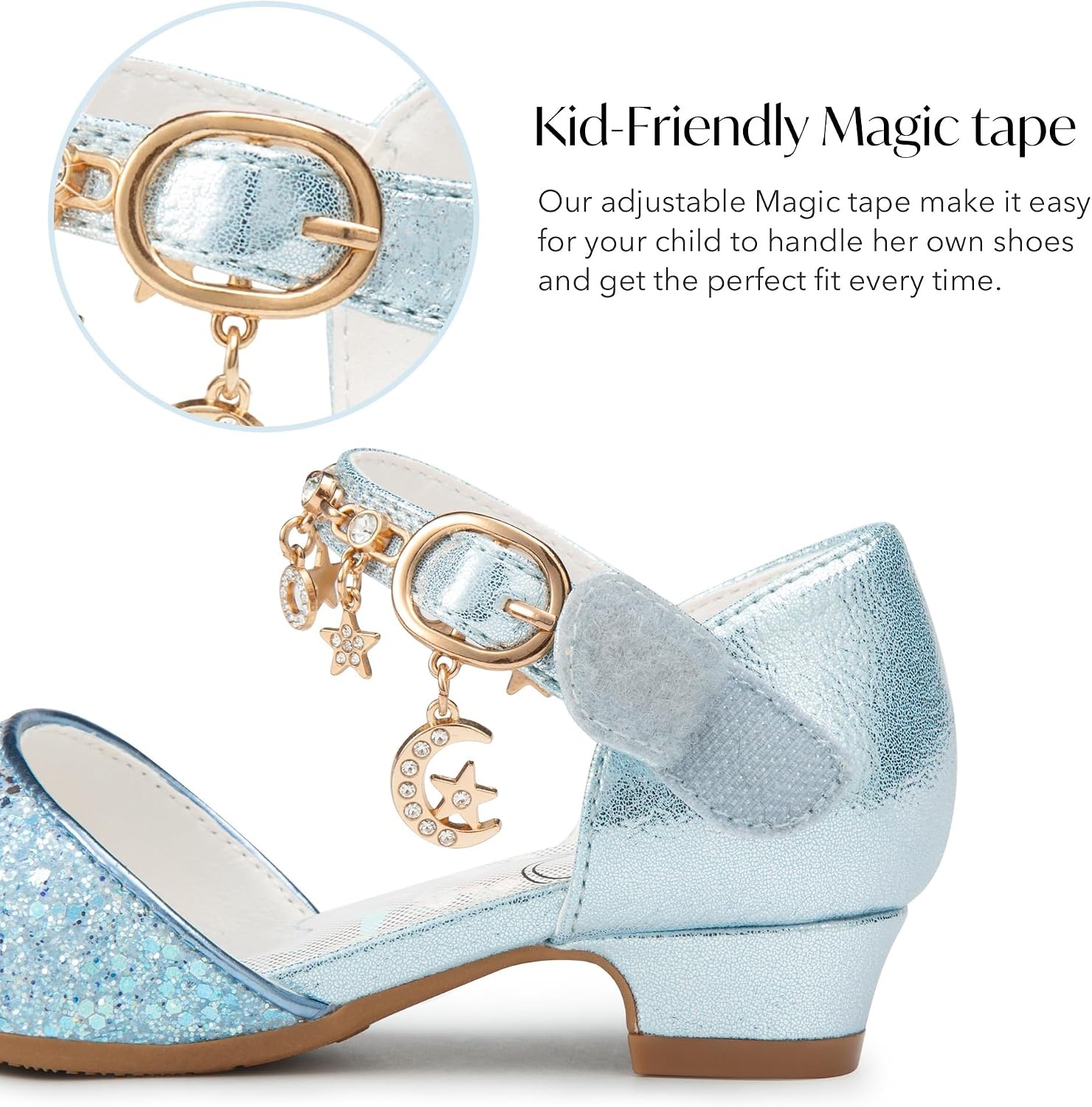 Stelle Girls High Heels Sequins Dress Sandals Princess Dress Shoes Flower Wedding Party Shoes(Elsa Blue)