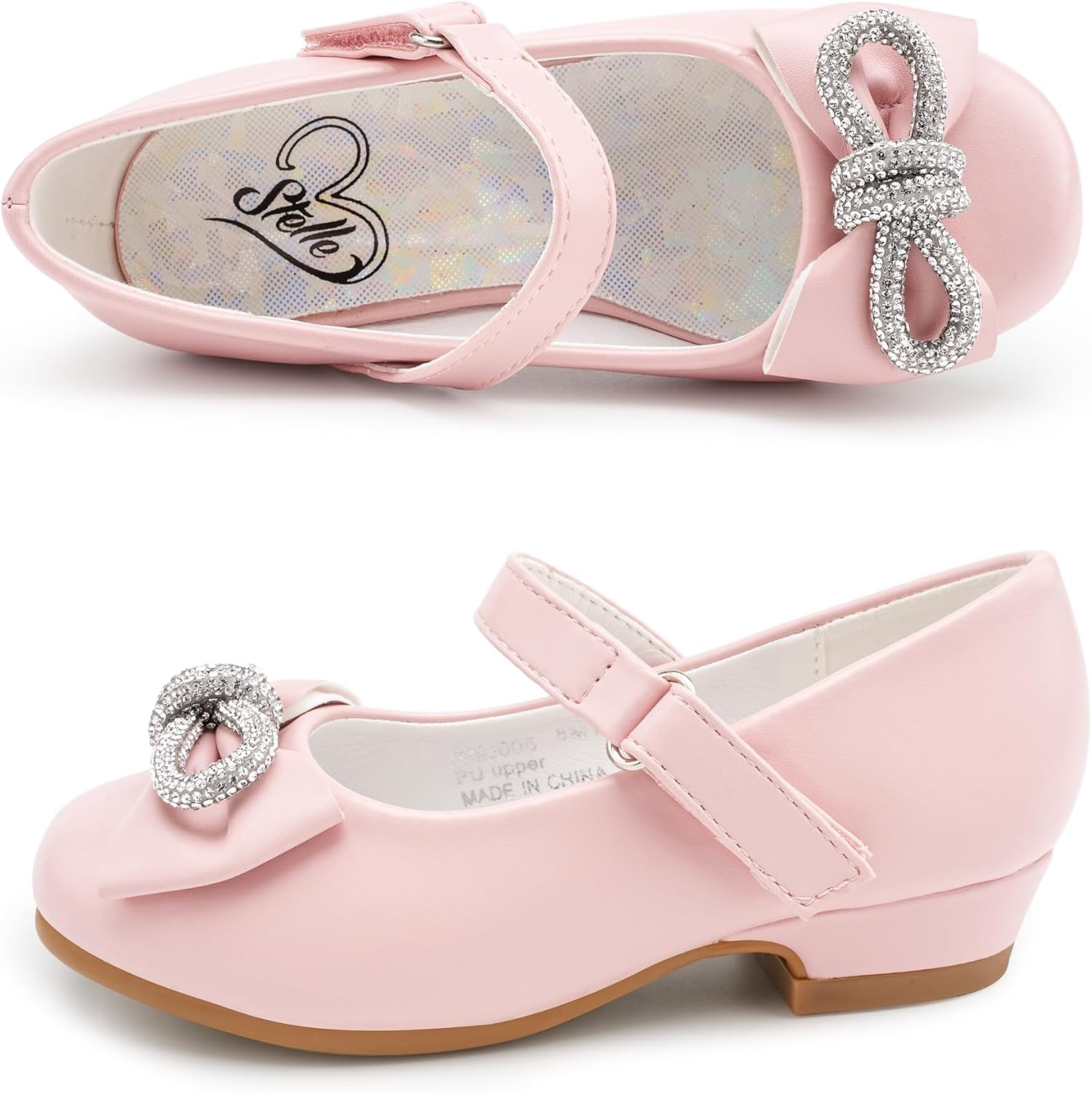 Stelle Girls Dress Shoes Flower Girls Wedding Party Low Heels with Bow for Toddler and Kids(Pink)