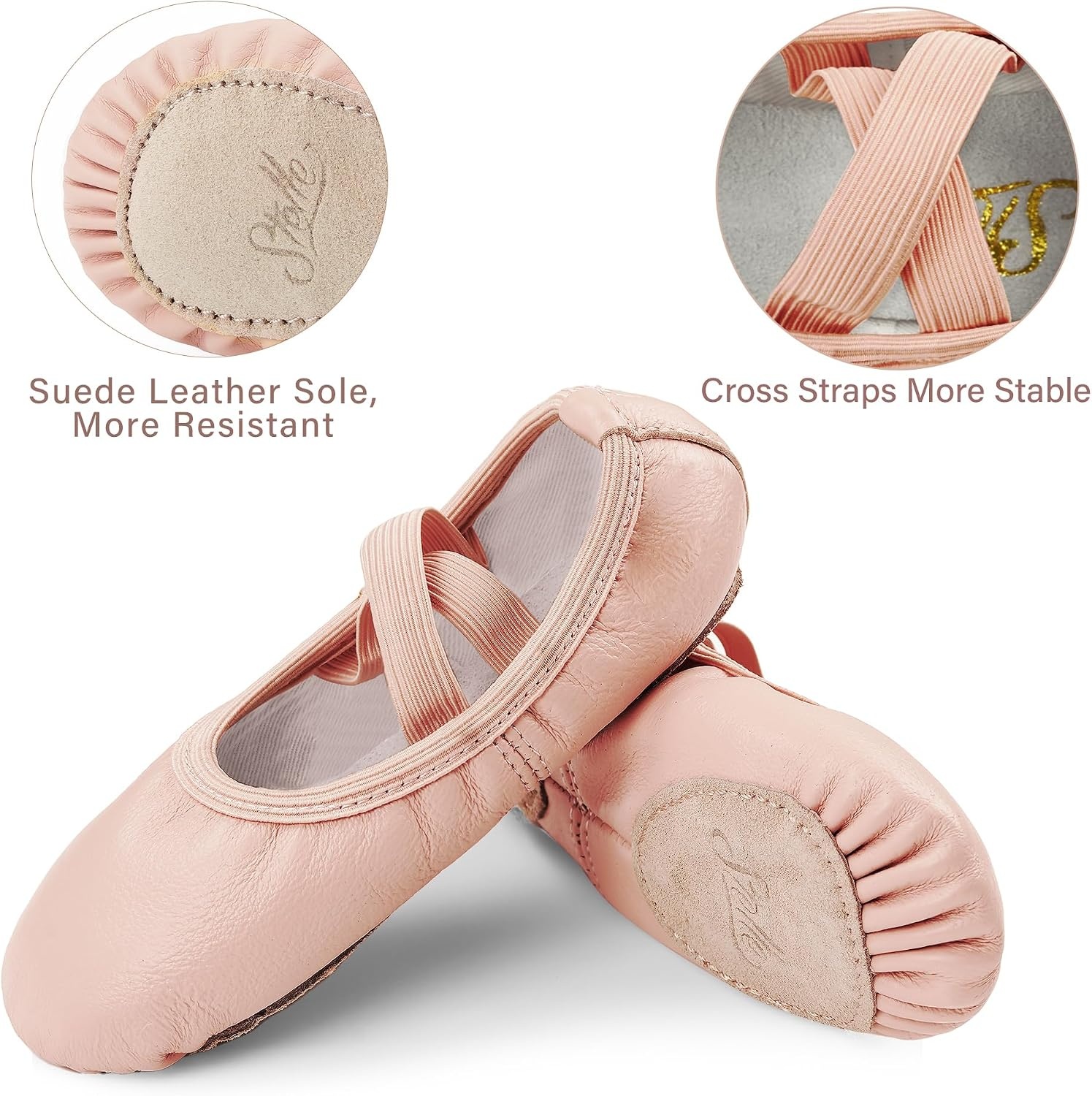 Stelle Ballet Shoes for Girls Dance Slippers Genuine Leather Ballerina Shoes for Toddler/Little Kid/Big Kid(Ballet Pink (No-tie))
