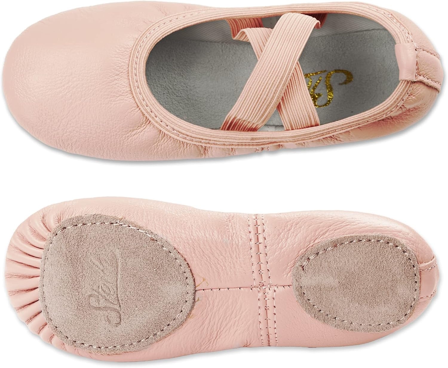 Stelle Ballet Shoes for Girls Dance Slippers Genuine Leather Ballerina Shoes for Toddler/Little Kid/Big Kid(Ballet Pink (No-tie))