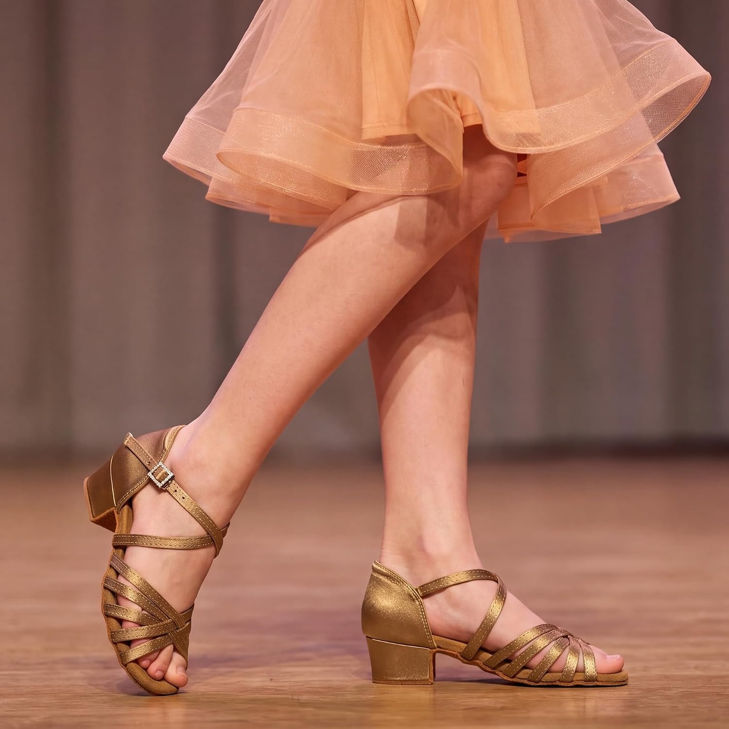 Stelle Girls Latin Dance Shoes Low Heel Ballroom Salsa(Tan)