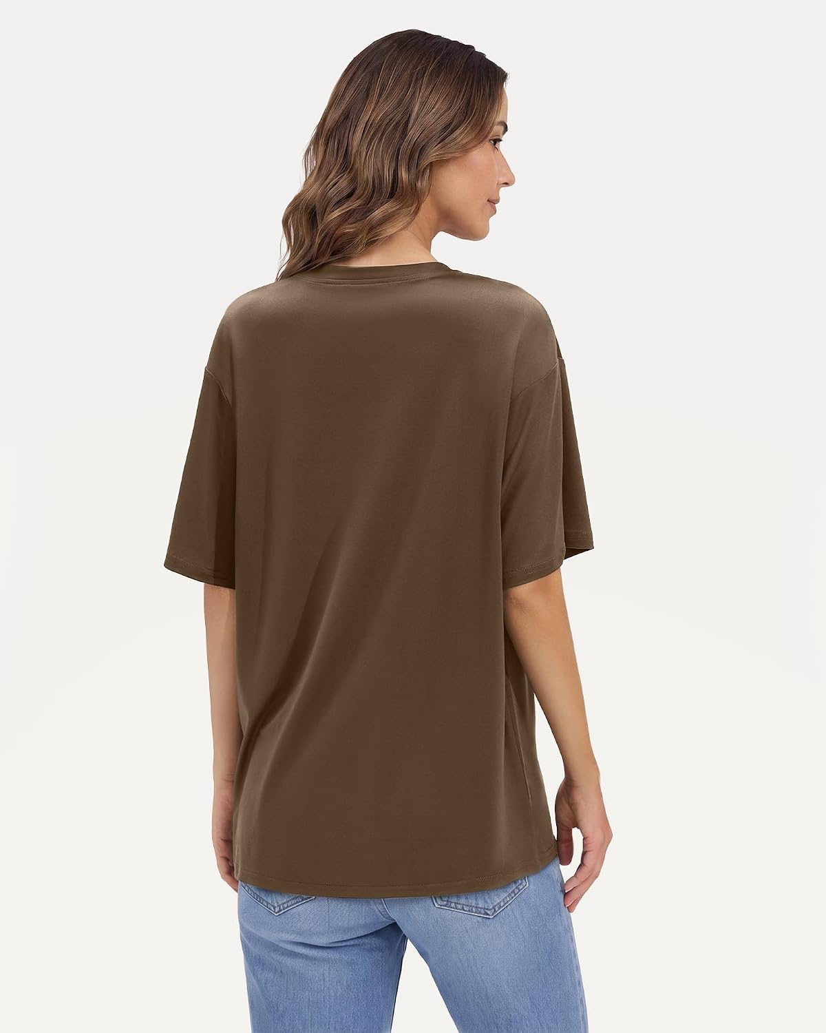 Stelle Non See Through Oversized T Shirts Women Crew Neck Short Sleeve Summer Tops Soft Basic Tee Shirt(Mocha)