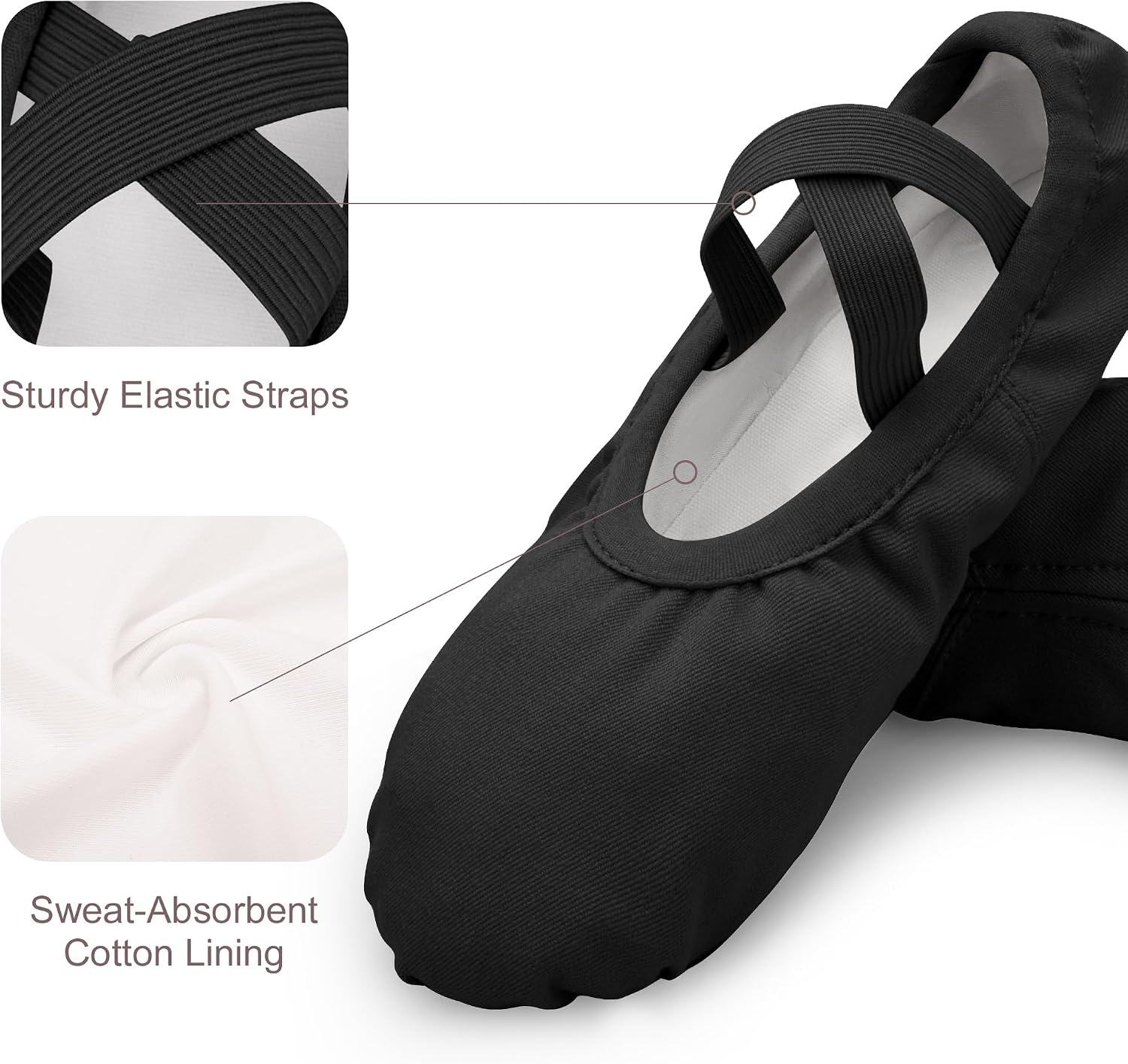 Stelle Ballet Shoes for Women Stretch Canvas Ballet Slippers Dance Yoga(Black)