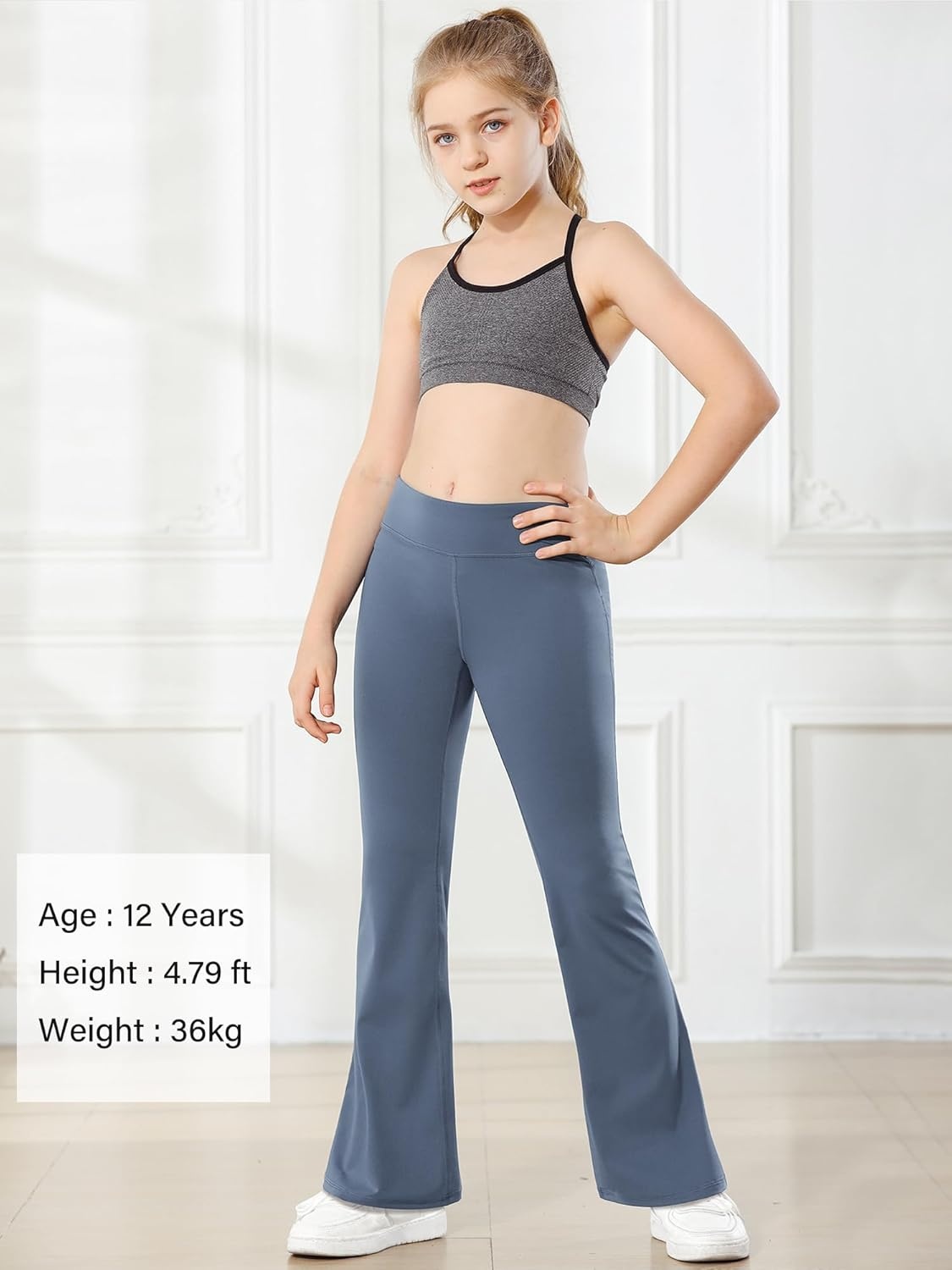 Stelle Girl’s Flare Leggings High Waisted Yoga Pants Bootcut Dance Casual Pants Activewear Kids Bell Bottoms(1pc Grey Blue)