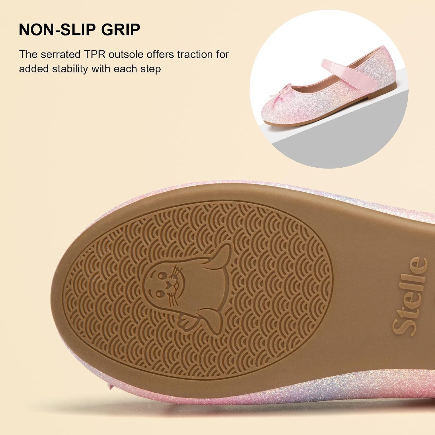 Stelle Girls Dress Shoes Mary Jane Flats for School Party Flower Girl | Hook-and-loop closure, Princess shoes, Cushioned comfort, Uniform, Wedding, Dress occasions, Patent finish, Glitter finish(Pink Ombre)