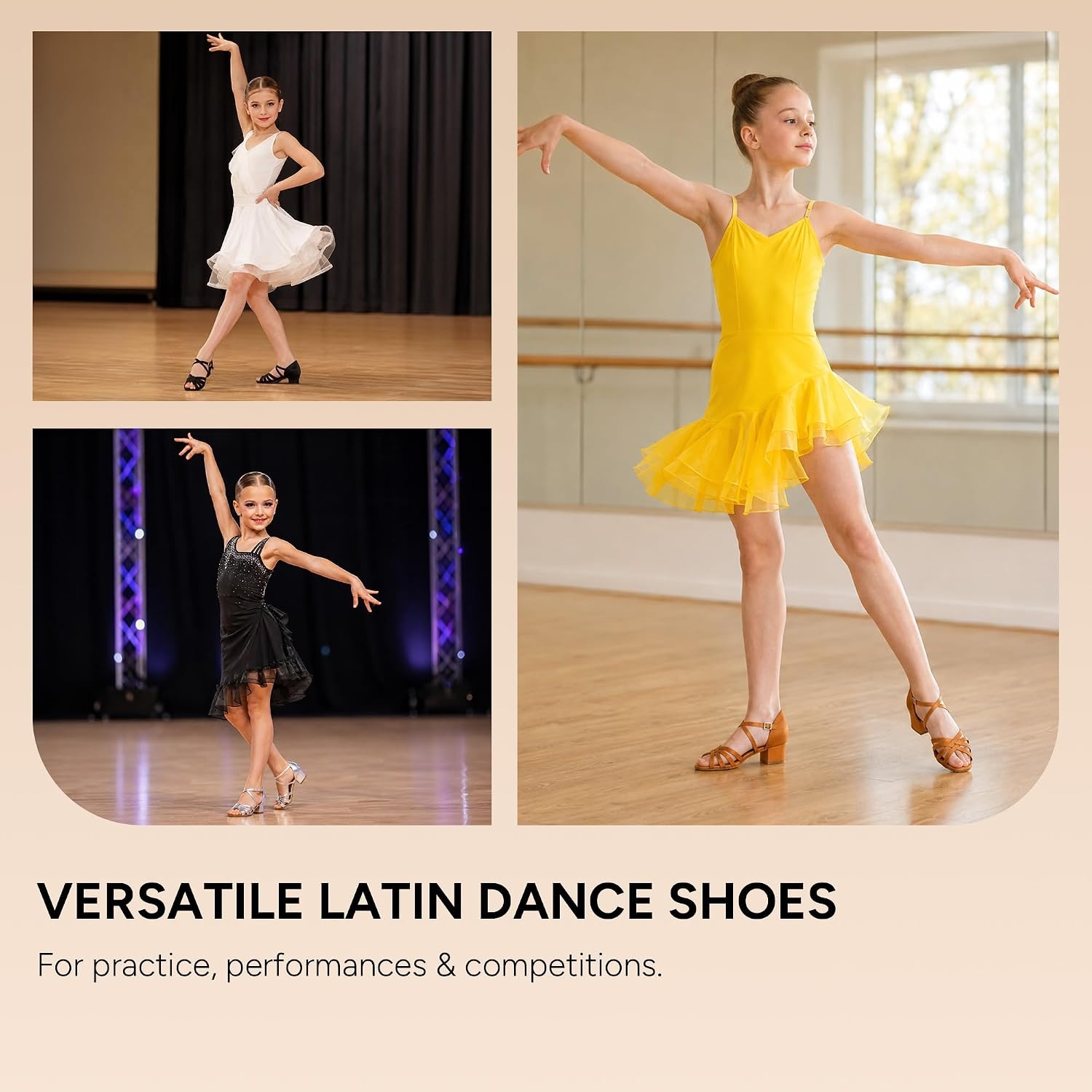 Stelle Girls Latin Dance Shoes Low Heel Ballroom Salsa(Bronze)