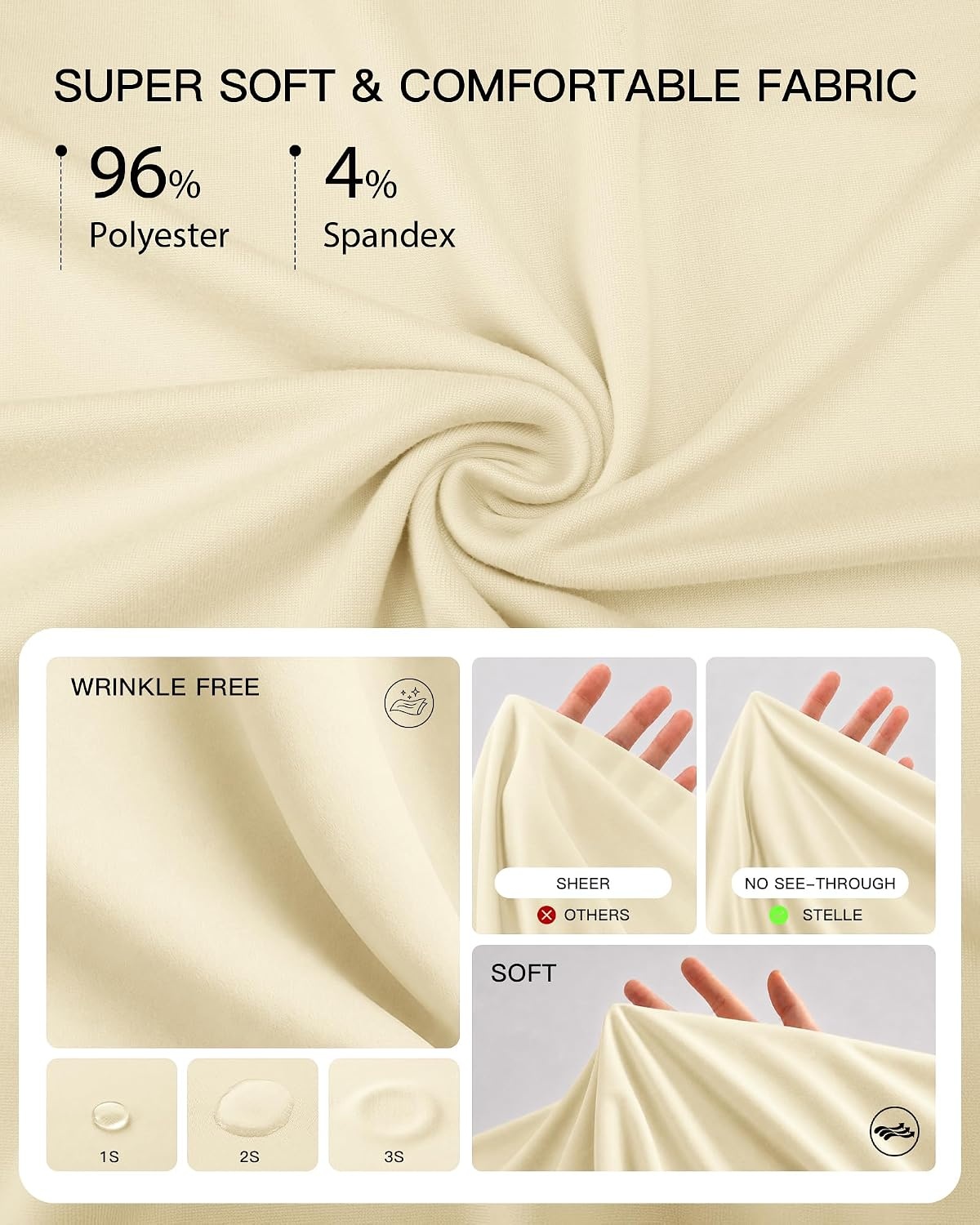 Stelle Non See Through Oversized T Shirts Women Crew Neck Short Sleeve Summer Tops Soft Basic Tee Shirt(Creme)