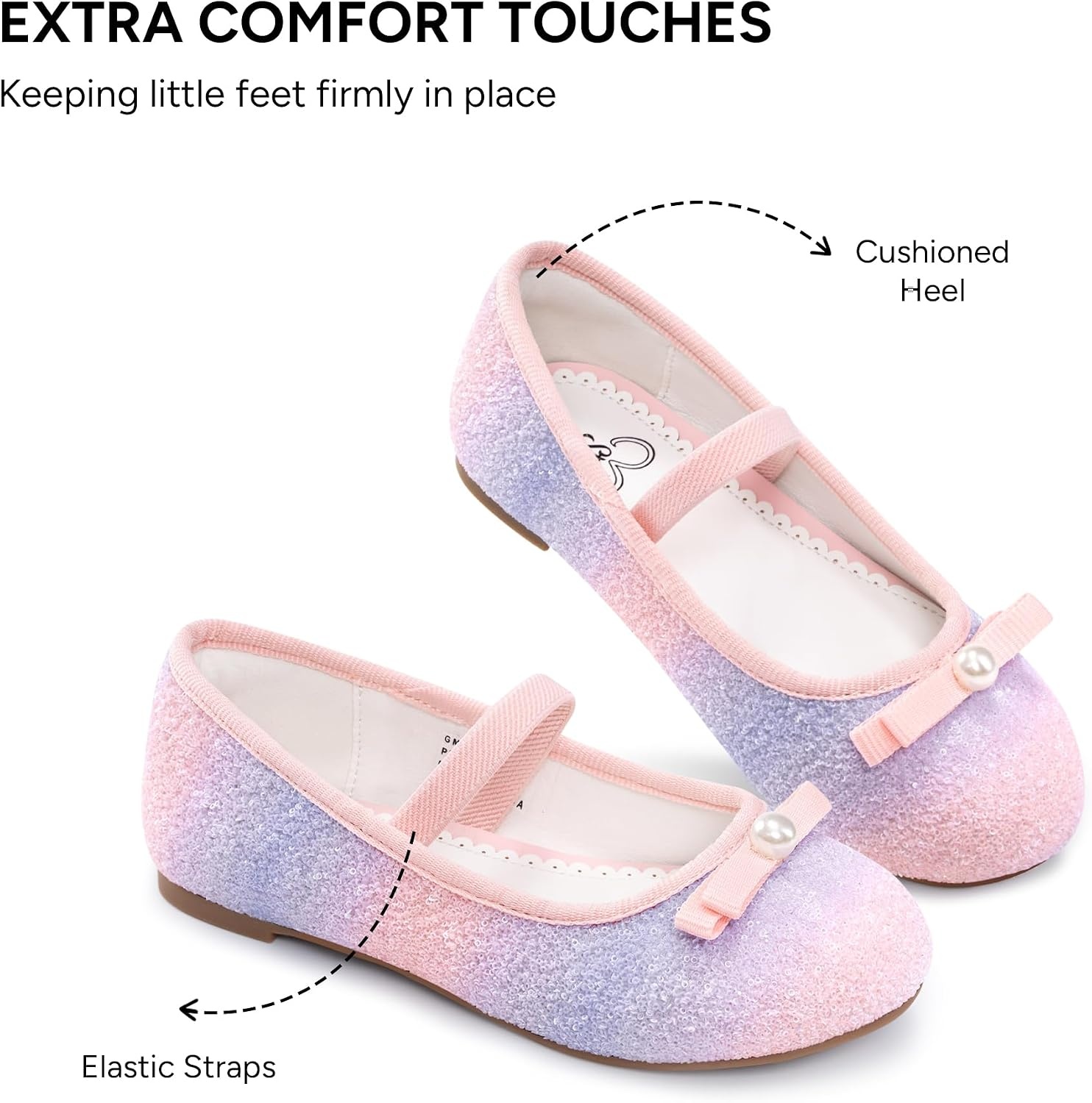 Stelle Girls Glitter Dress Shoes Flats with Pearl Bow for Party Flower Girl(Rainbow)