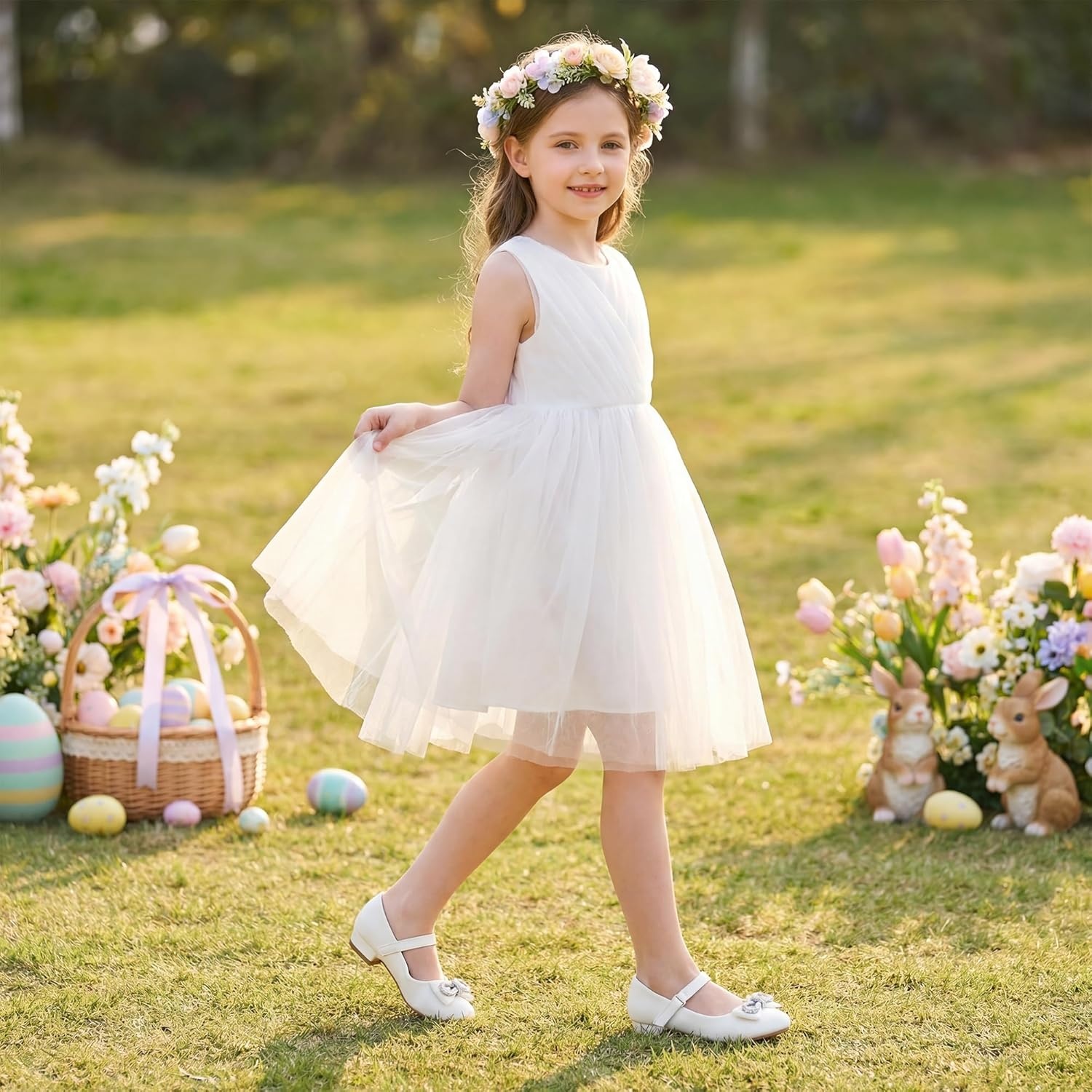 Stelle Girls Dress Shoes Flower Girls Wedding Party Low Heels with Bow for Toddler and Kids(White)