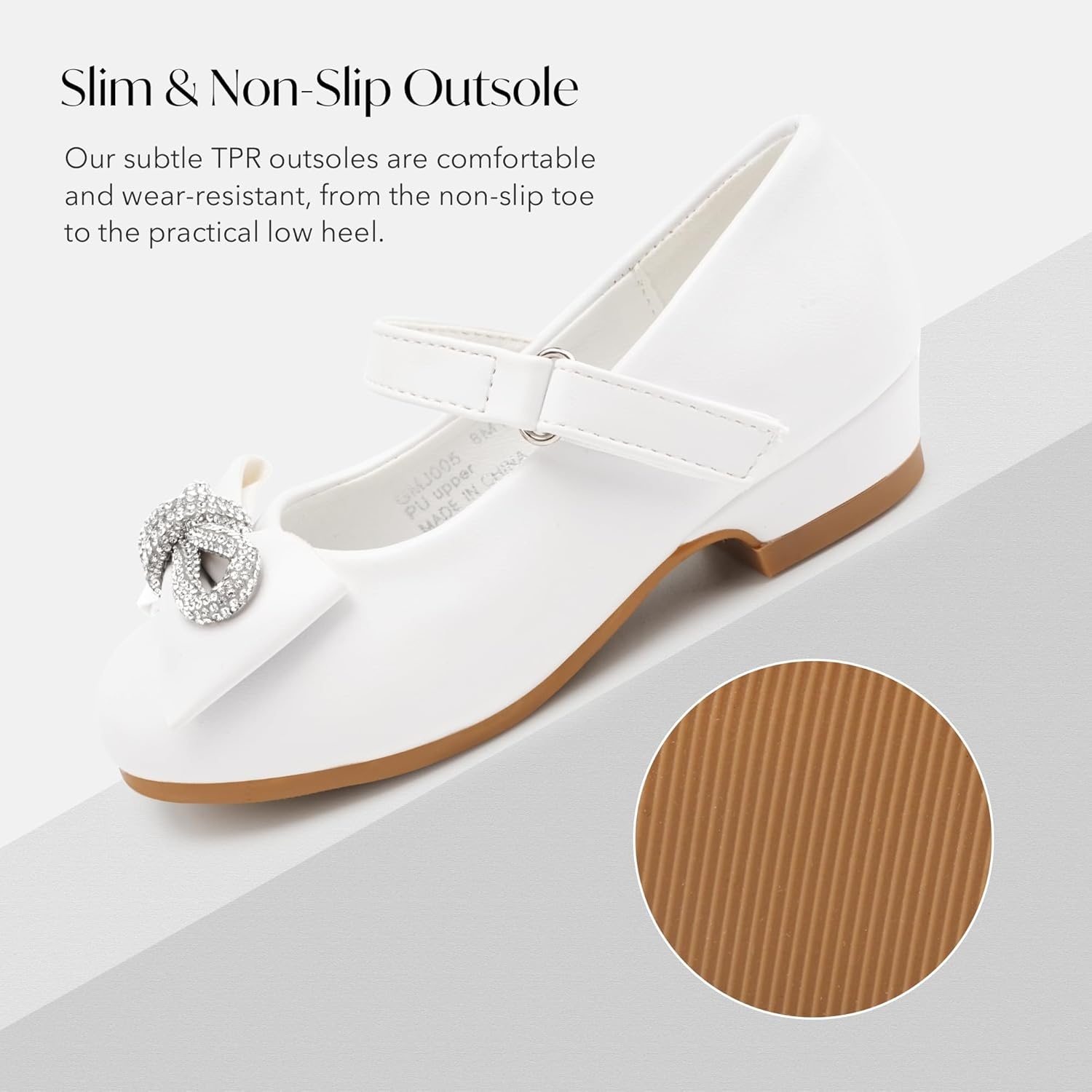 Stelle Girls Dress Shoes Flower Girls Wedding Party Low Heels with Bow for Toddler and Kids(White)
