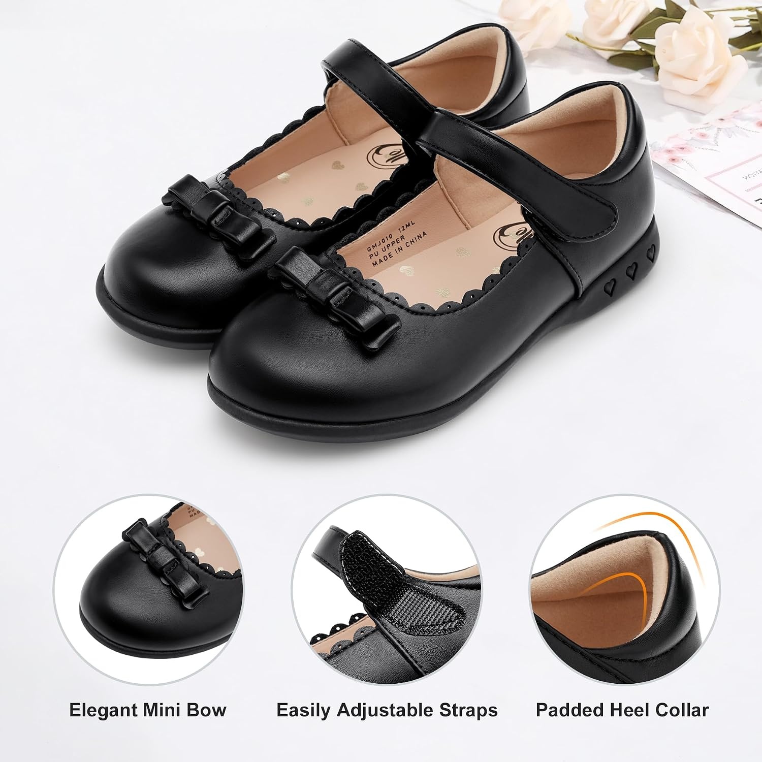 Stelle School Shoes for Girls Bow Mary Jane Dress Shoes(Black)