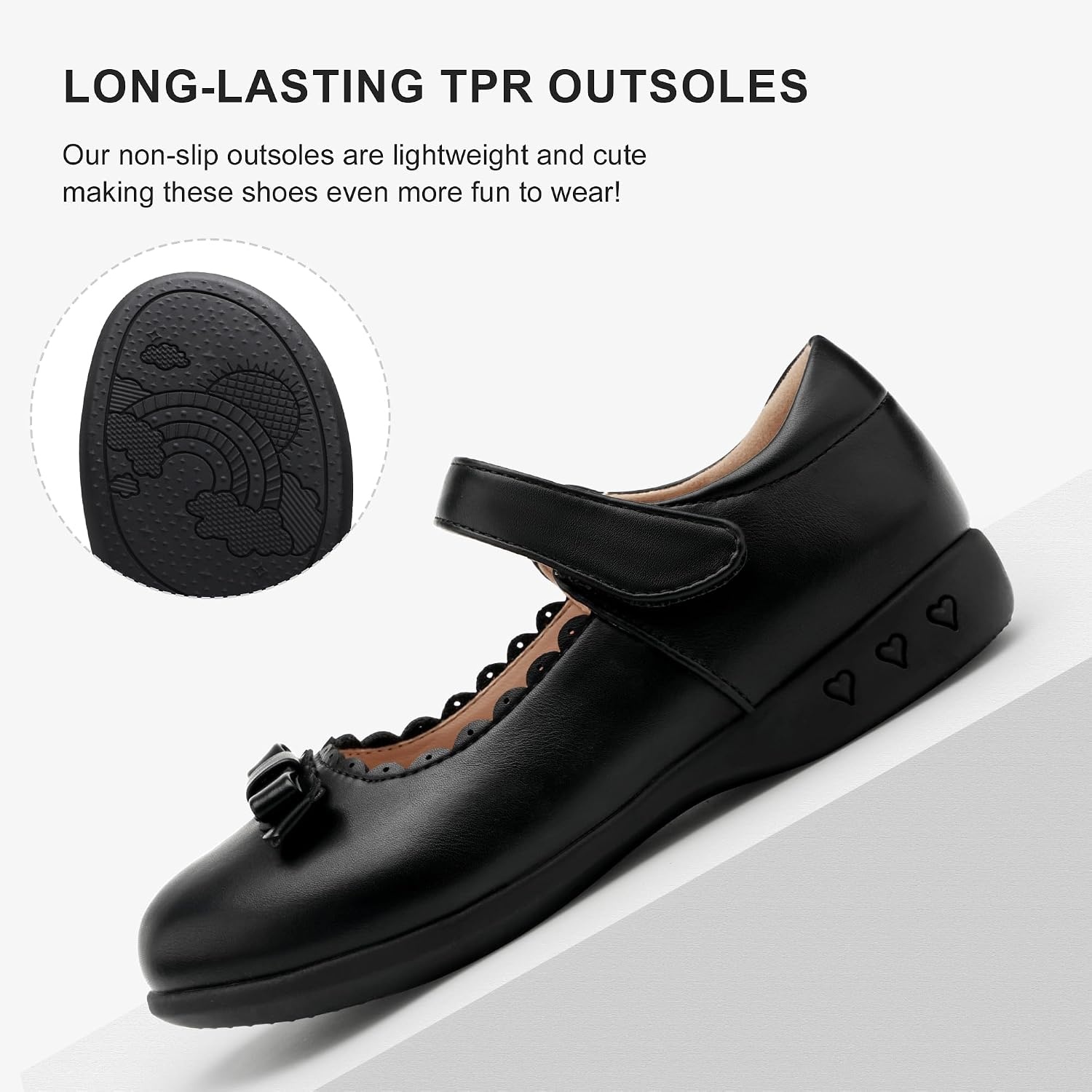 Stelle School Shoes for Girls Bow Mary Jane Dress Shoes(Black)