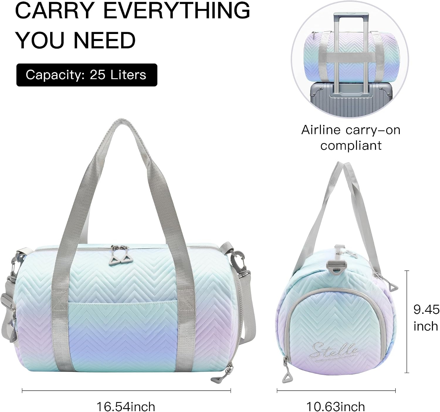 STELLE Dance Bag for Girls Pink Gymnastics Duffle Bag with Shoe Compartment Kids Cheer Bags Ballet Gifts Sports Gym Travel(Pink Gingham,F)(Lilac Mint)
