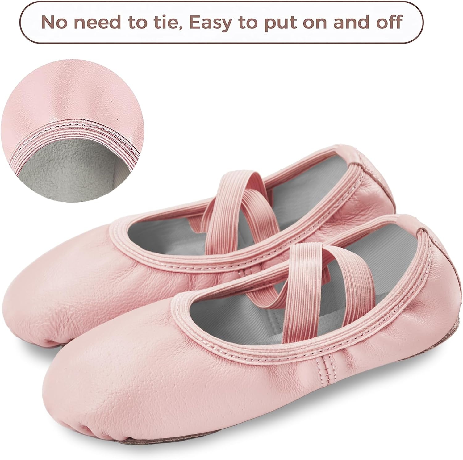 Stelle Ballet Shoes for Girls Genuine Leather Dance Slippers | Toddler ballet shoes, Full leather upper, Suede split sole, Elastic straps, Soft cotton lining, Flexible movement, Beginner(Pink (No-tie))