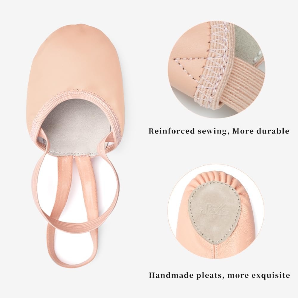 Stelle Leather Half Soles Dance Shoes Womens Lyrical Pirouette Turners Dance Shoes for Turning (Girls/Boys/Men/Adult)(Ballet Pink)
