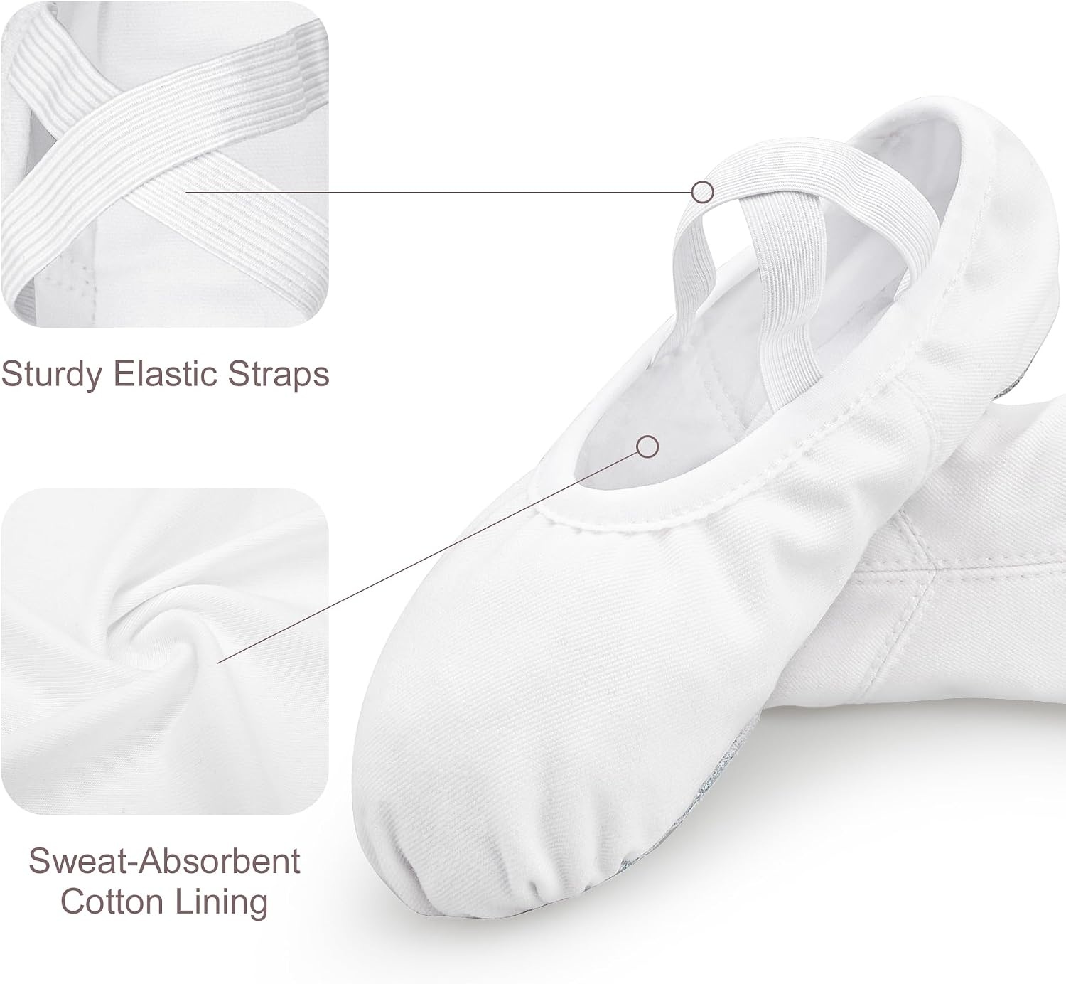 Stelle Ballet Shoes for Women Stretch Canvas Ballet Slippers Dance Yoga(White)
