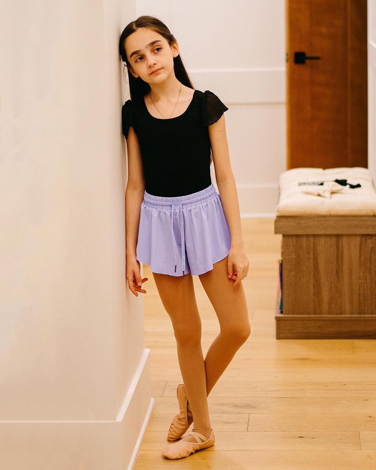 Stelle Girls Butterfly Shorts with Pockets Athletic Running Sports Skirt | 2 in 1 Sports short, 5-16 Years, Lightweight, Breathable, Quick-dry, Compression liner, 2 Inner pockets, Elastic waistband(Lavender)