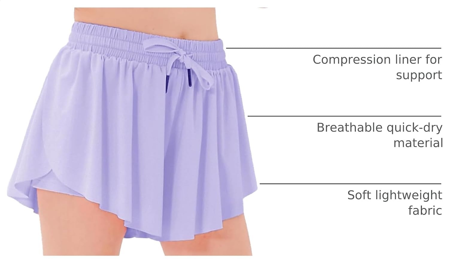 Stelle Girls Butterfly Shorts with Pockets Athletic Running Sports Skirt | 2 in 1 Sports short, 5-16 Years, Lightweight, Breathable, Quick-dry, Compression liner, 2 Inner pockets, Elastic waistband(Lavender)