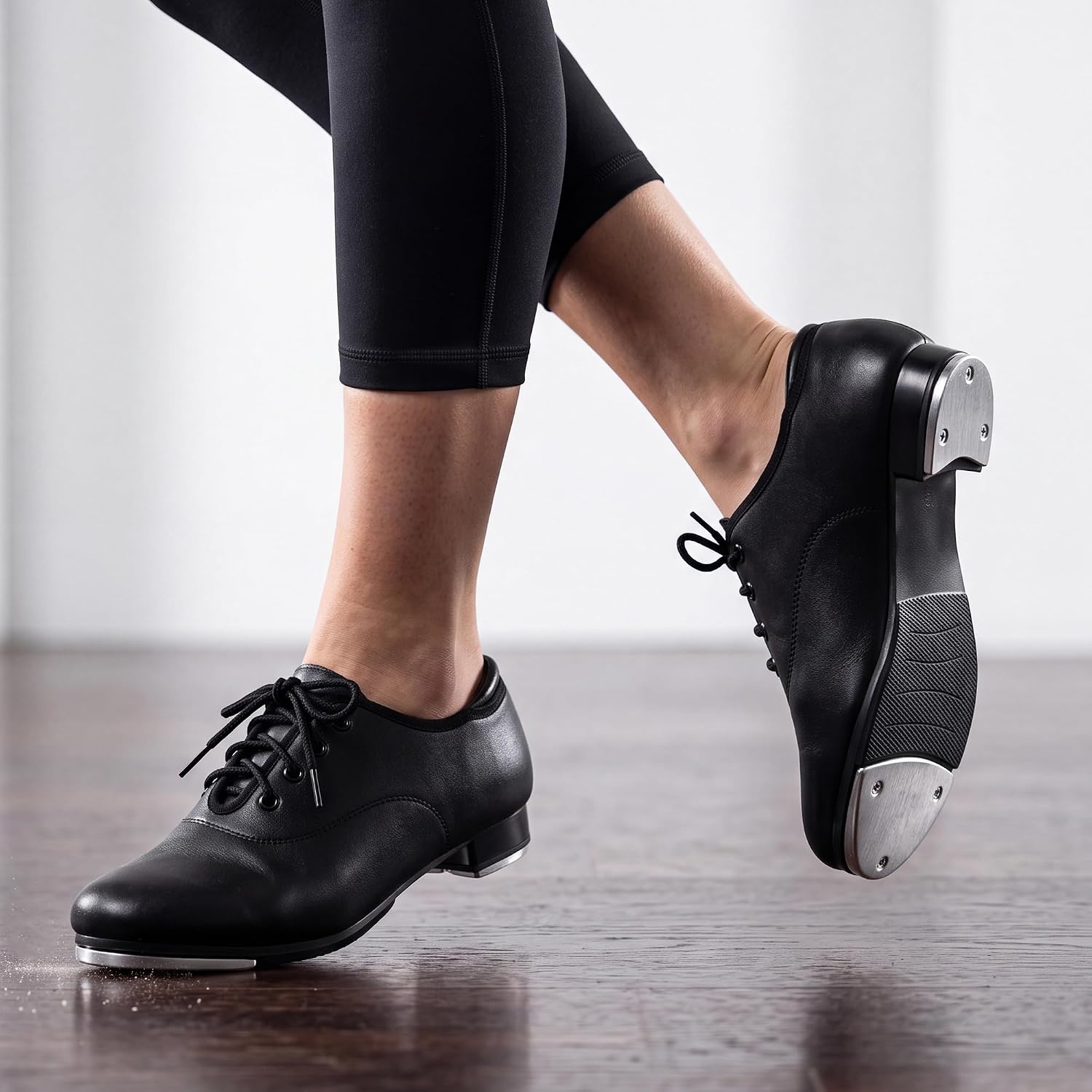 Stelle Tap Shoe for Women Lace Up PU Dance Shoes(Black)